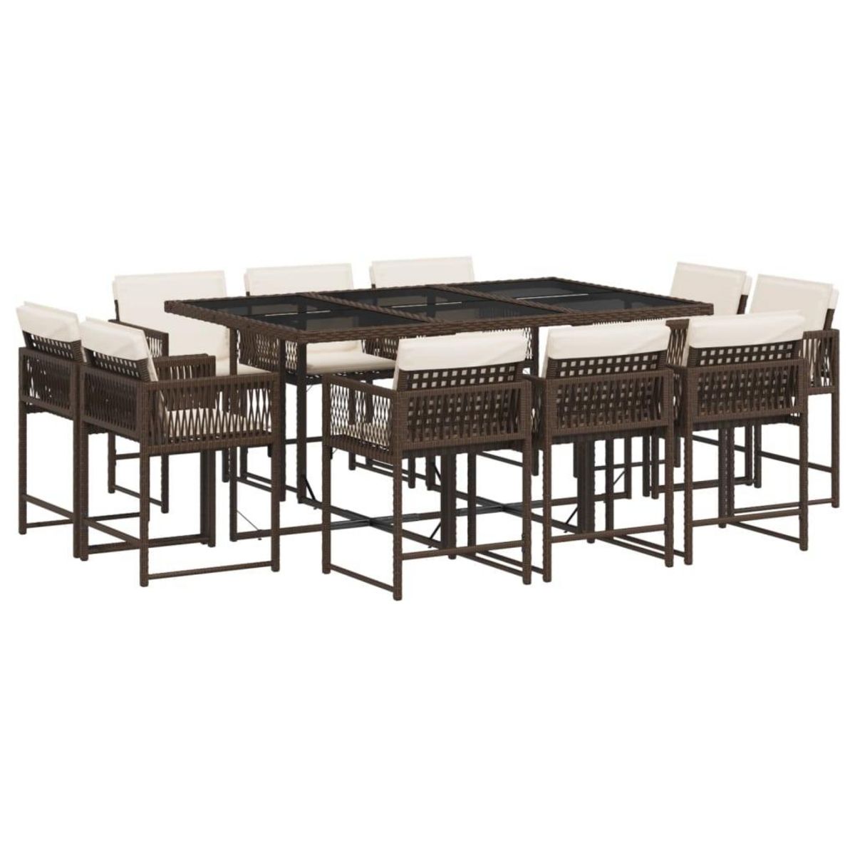 VIDAXL Ensemble a manger de jardin et coussins 11 pcs marron rotin