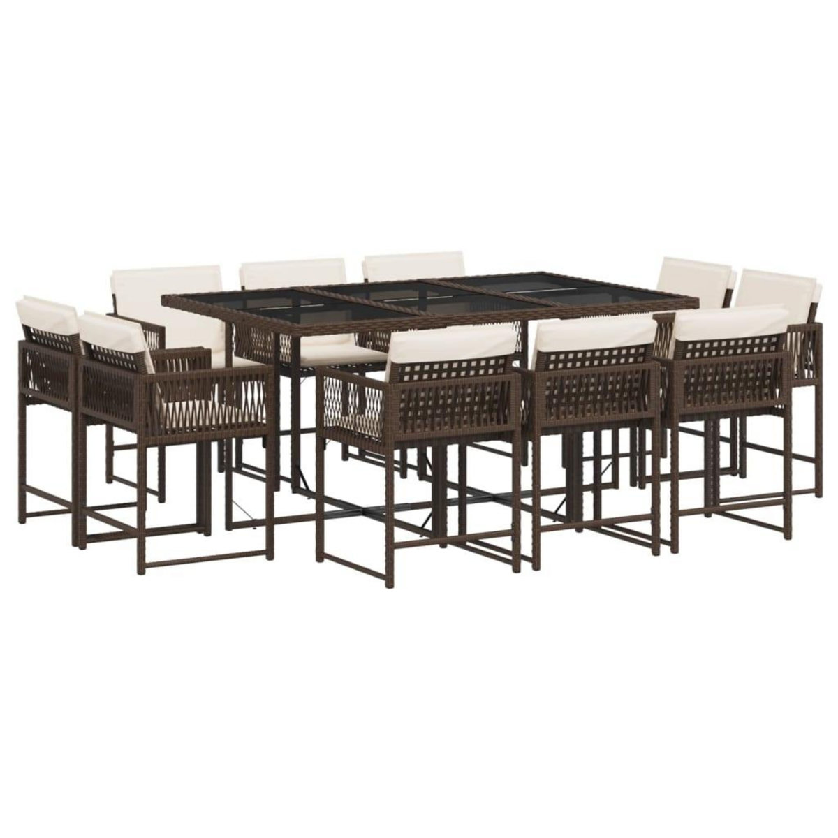 VIDAXL Ensemble a manger de jardin et coussins 11 pcs marron rotin