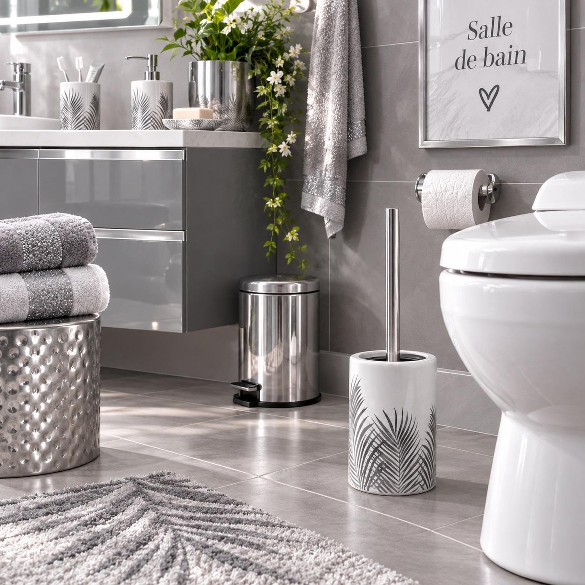Voir la diapositive 4 : Eden Brosse de toilette orbella blanc et argent