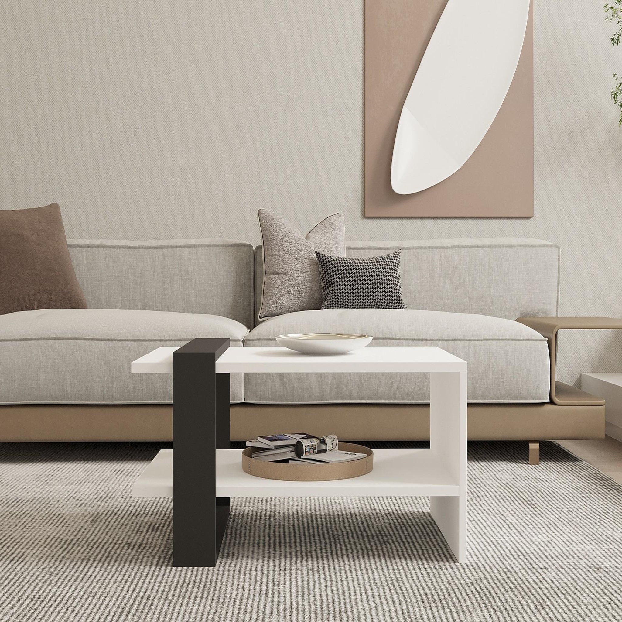 Voir la diapositive 3 : Habitat et Jardin Table basse en bois  funda  - 80 x 55 x 35 cm - anthraciteblanc