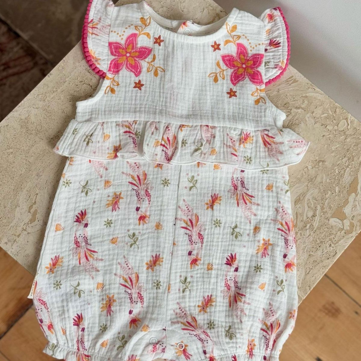 Petit Béguin Barboteuse bébé en gaze de coton Fiesta