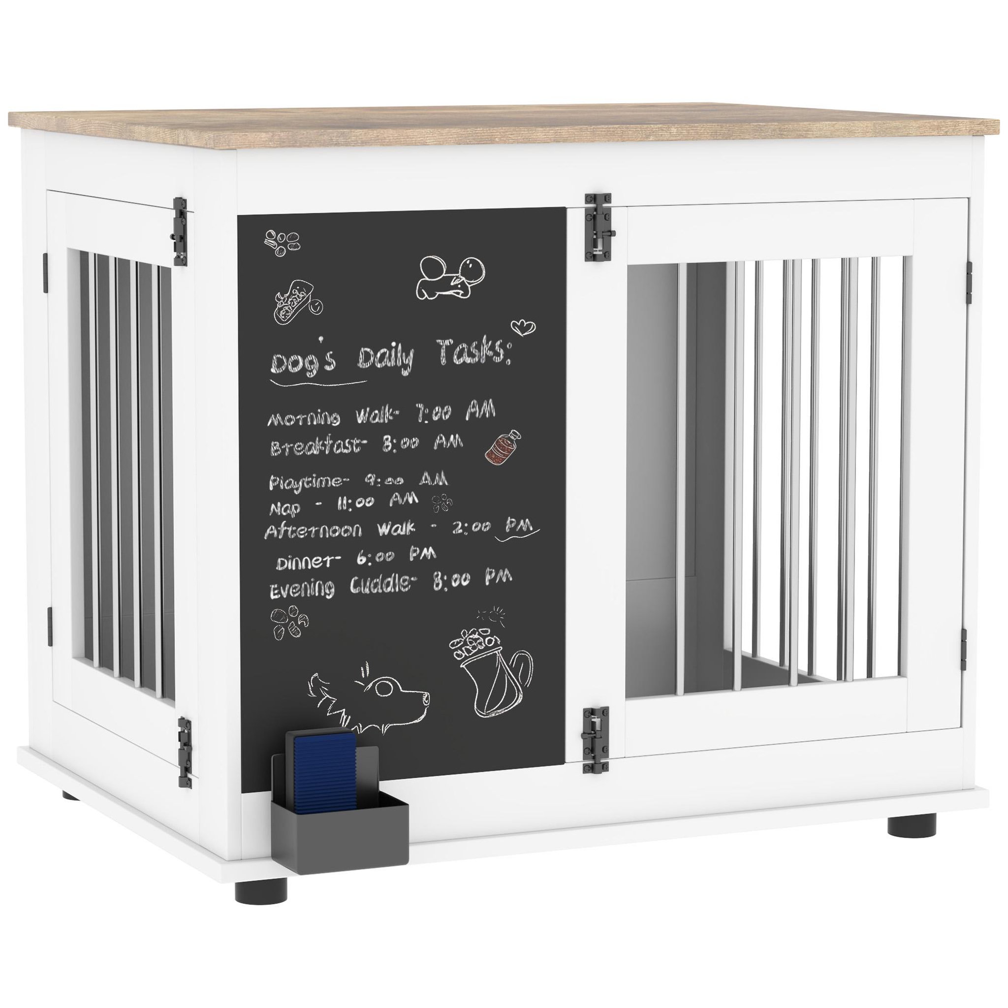 PAWHUT Cage pour chien intérieur - cage d'intérieur design - 2 portes - tableau noir pour craie - barreaux acier