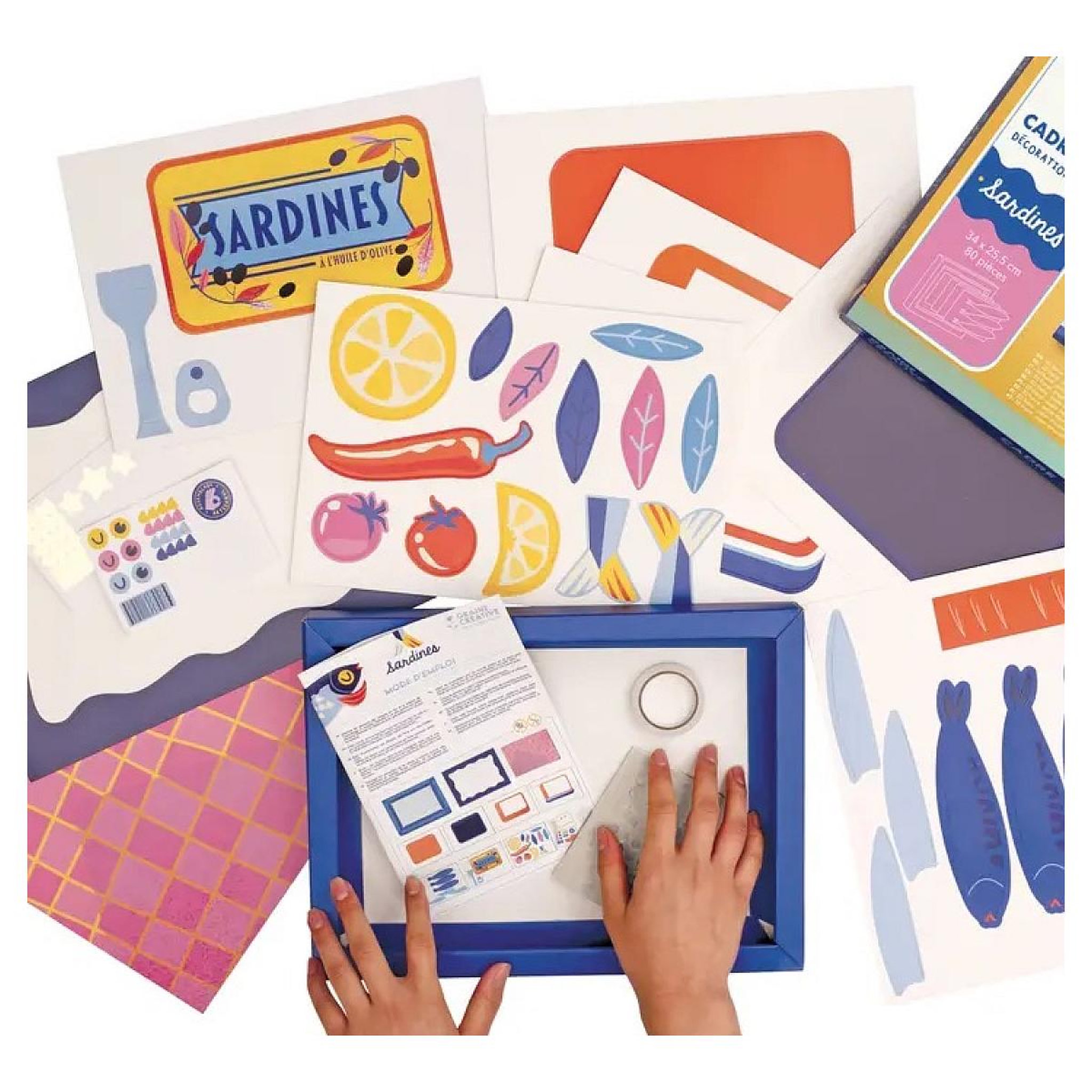 Voir la diapositive 3 : Graine créative coffret creatif Cadre 3D Papier Les Sardines