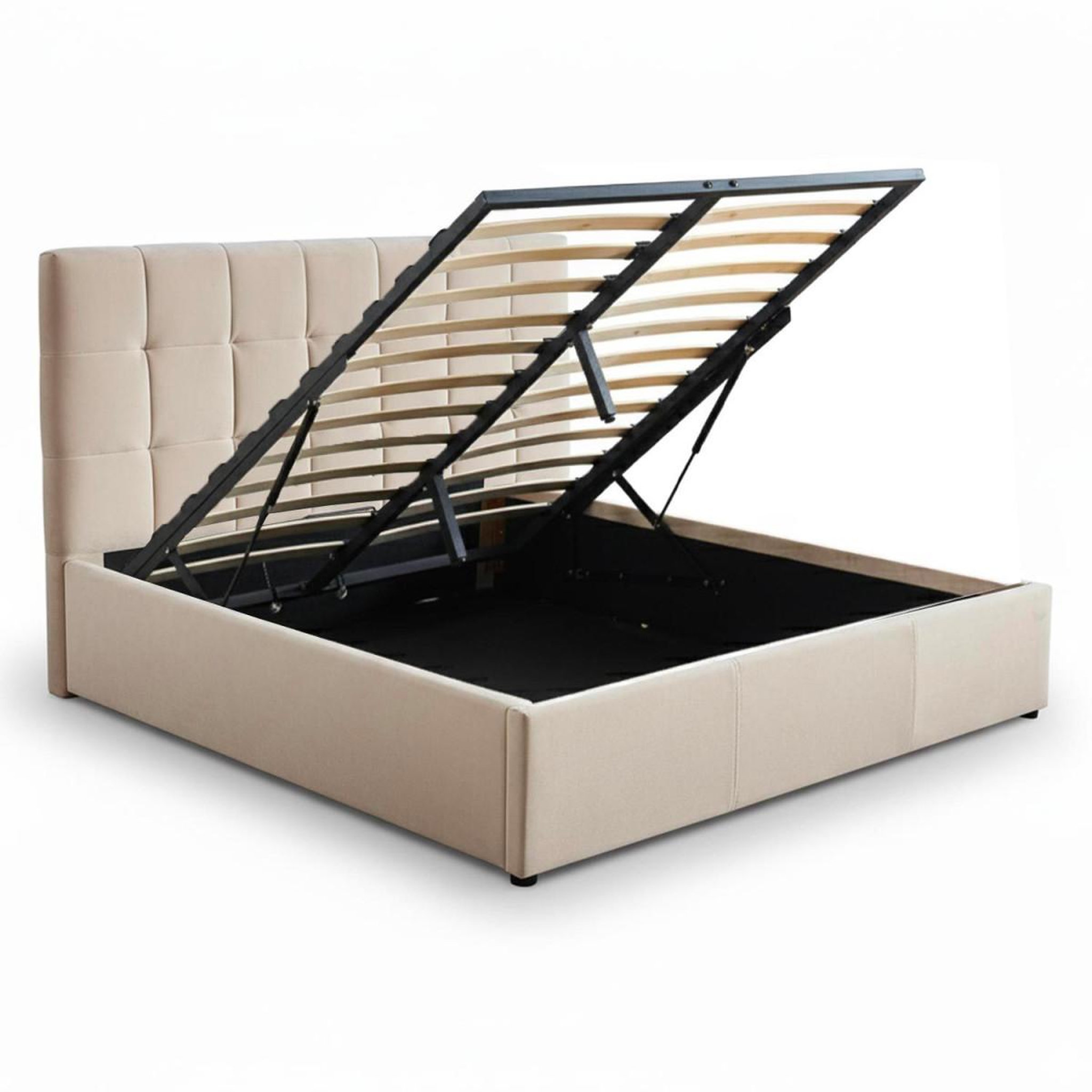 Voir la diapositive 2 : Paris Prix Pack lit coffre en velours & matelas  lucia & goodream  140x190cm beige