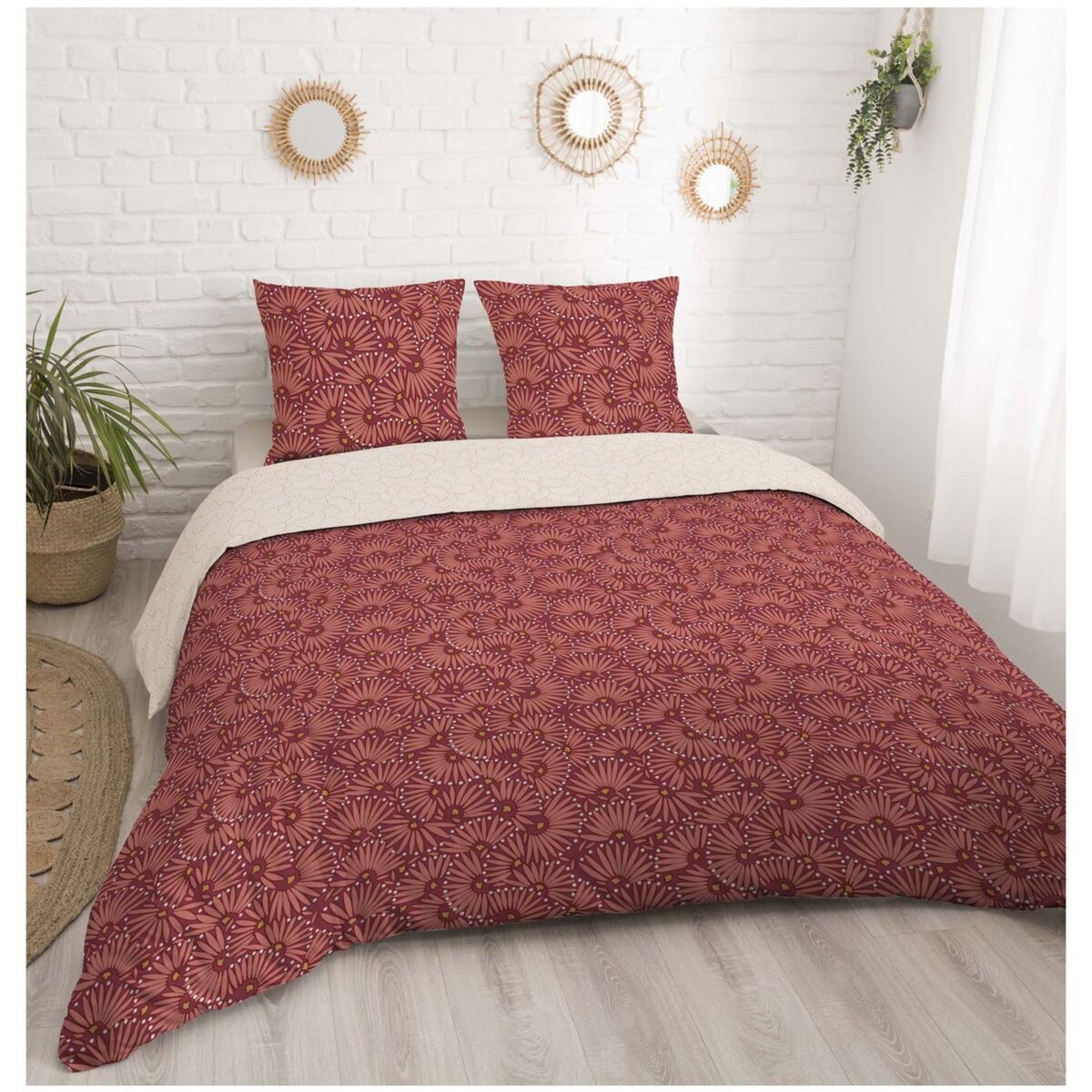 ACTUEL Parure housse de couette en coton 57 fils motif art déco BALI