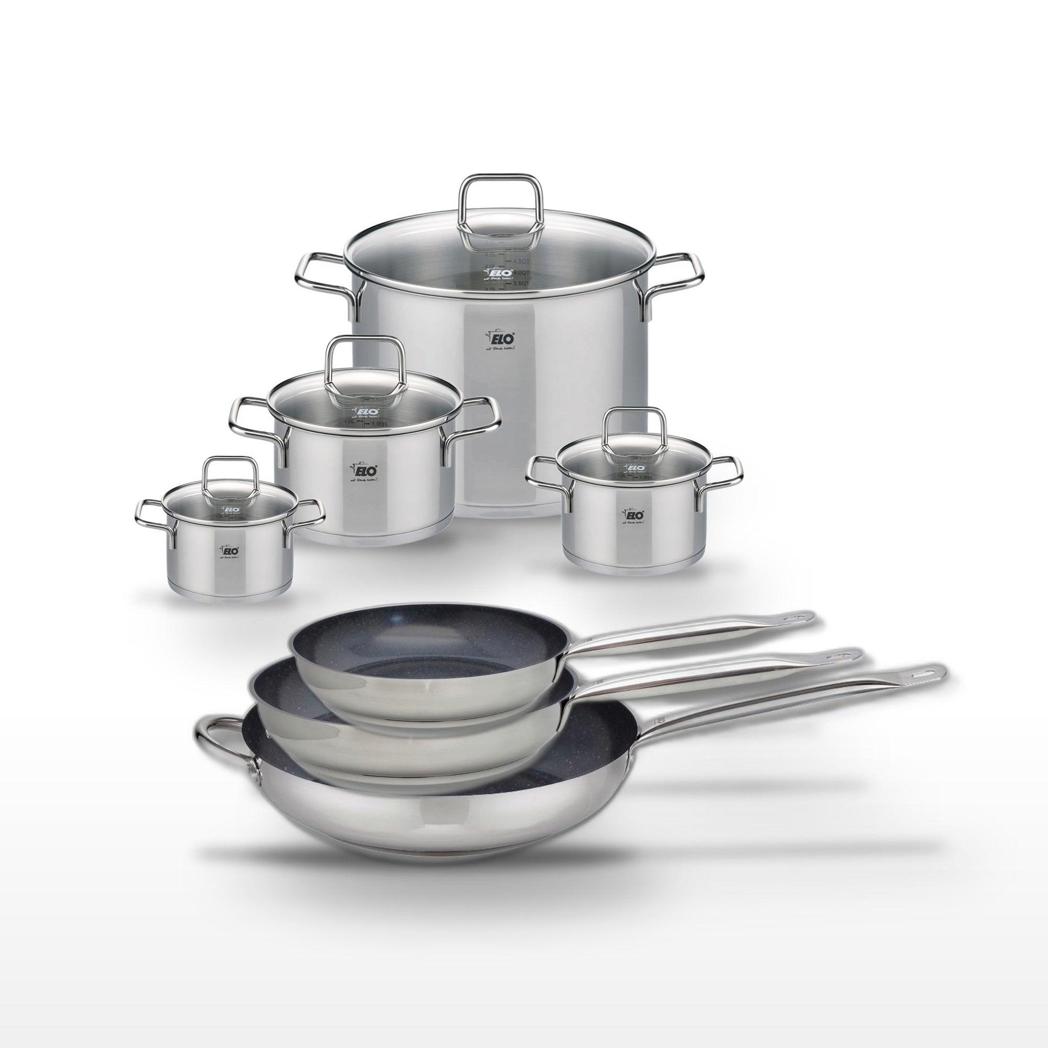 ELO Lot de 3 poêles 24/28/32cm elo profi therm platinum et 4 faitouts elo citrin