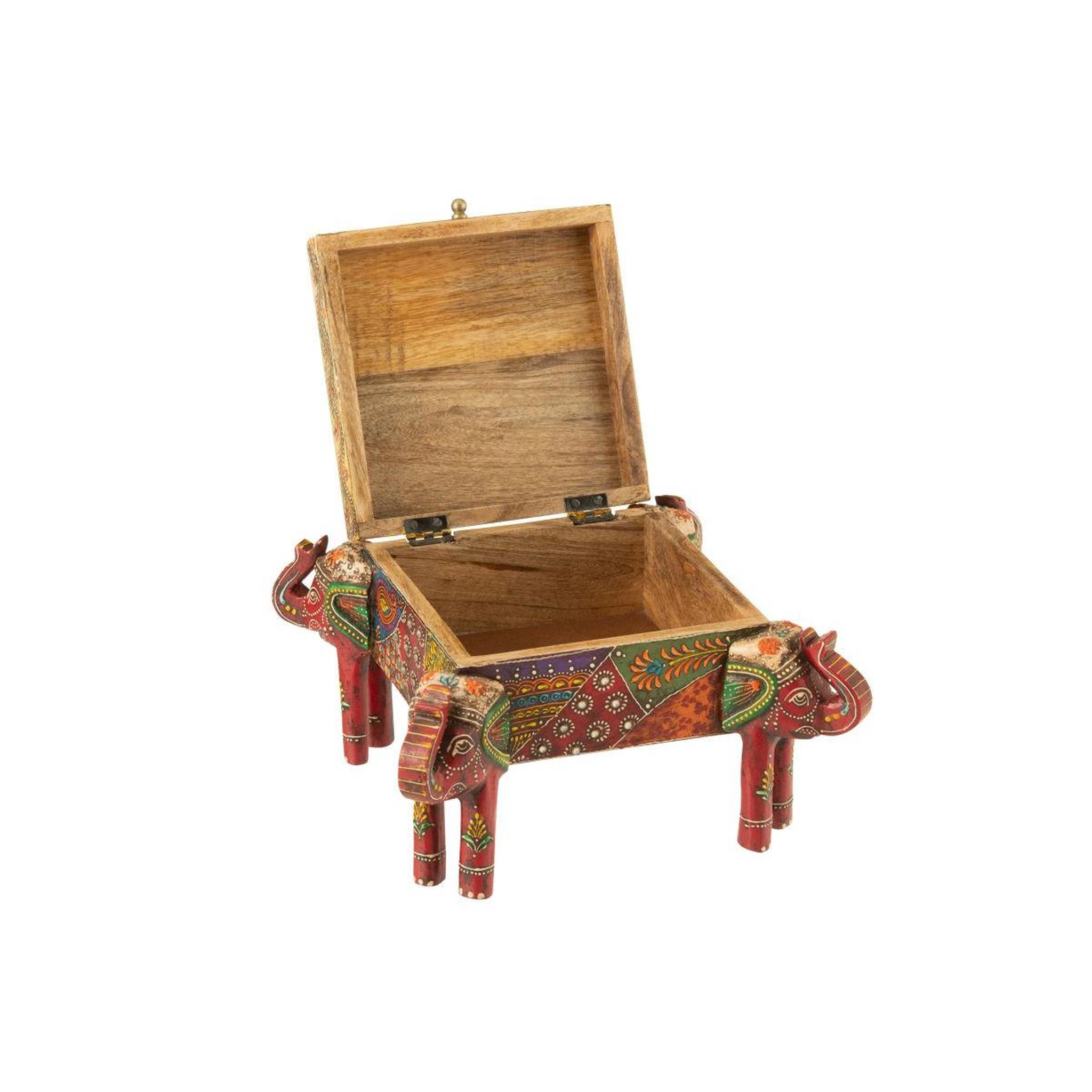 Voir la diapositive 2 : J-LINE Boîte déco éléphant en bois  delhi  23cm multicolore