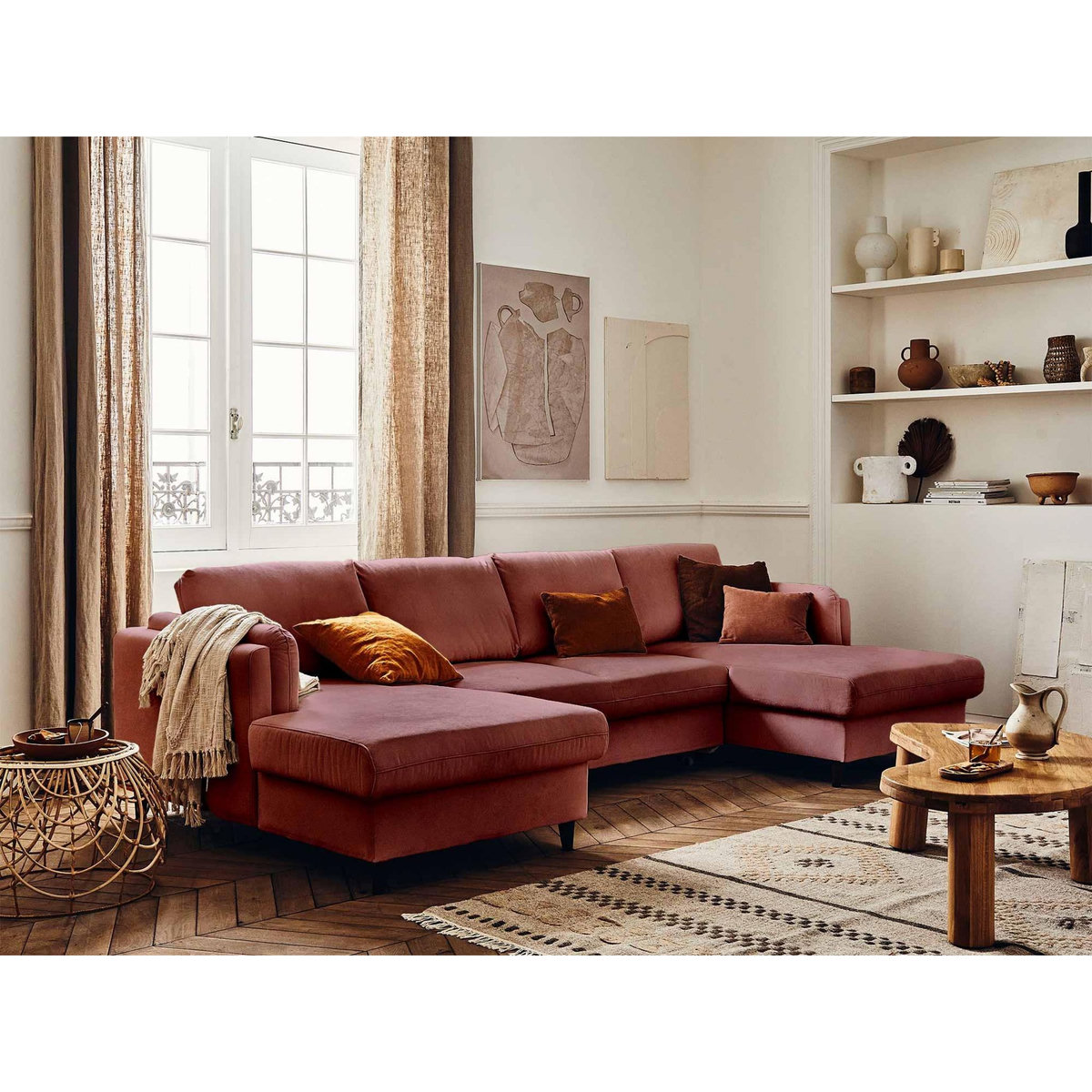 LISA DESIGN Brooke - canapé panoramique en u - 7 places - convertible avec coffre - en velours