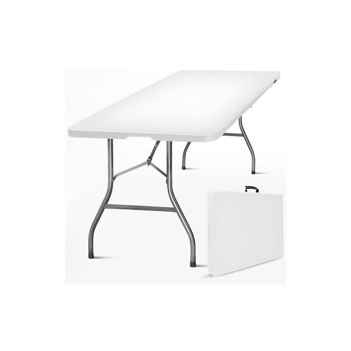KZ GARDEN Table de jardin pliante 180x75xH74 cm Blanche Haute resistance Polypropylène Camping Réceptions KZ GARDEN