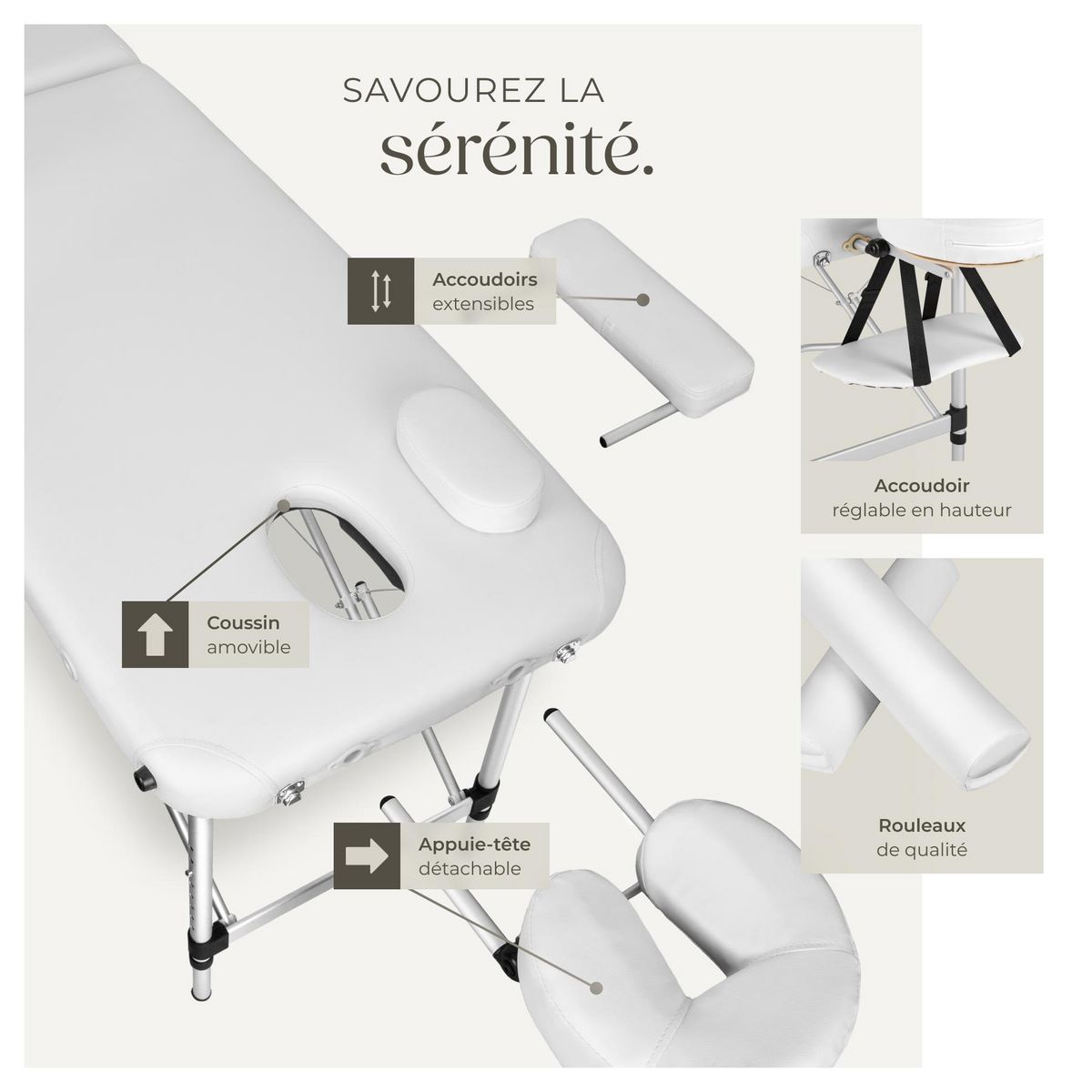 tectake Table de massage portable pliante 2 zones largeur 61 cm et rembourrage de 4 cm blanc