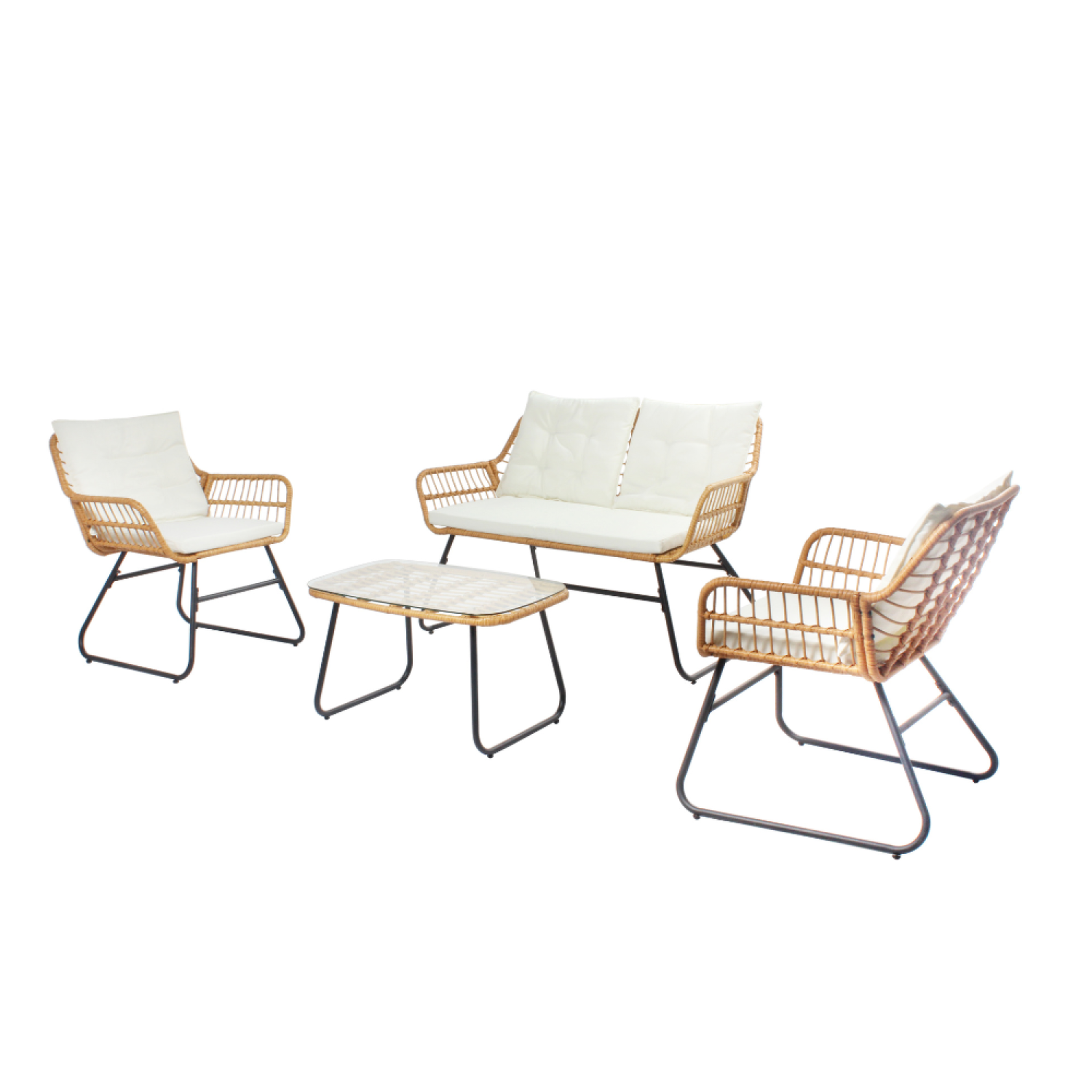 CONCEPT USINE Salon de jardin bas 4 places effet rotin malaga