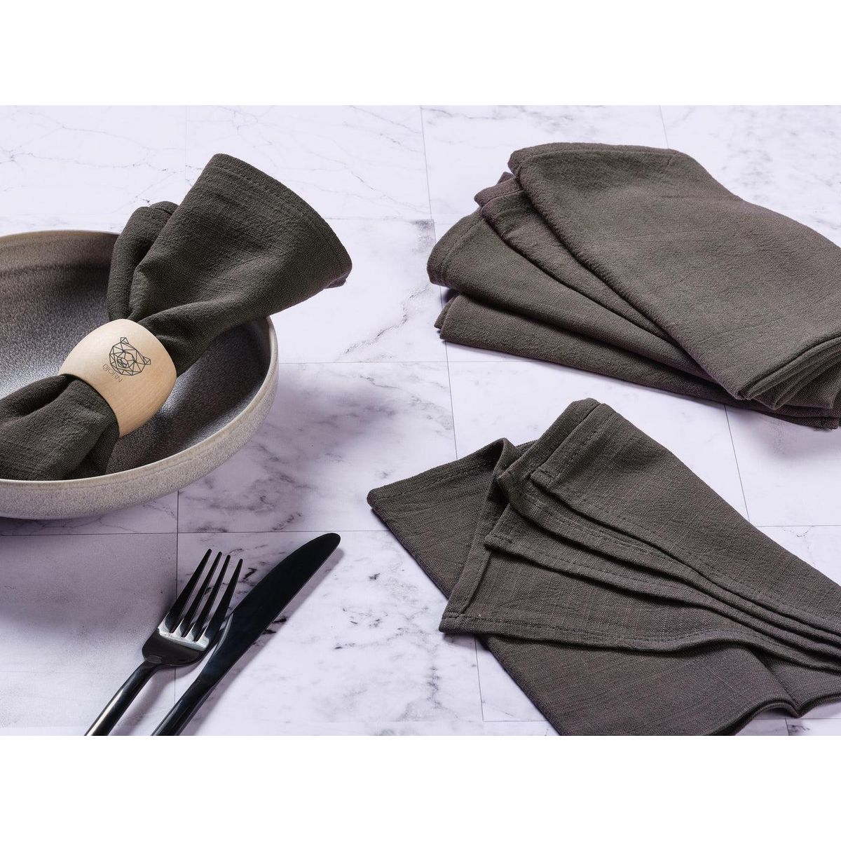 BJORN Serviette de table - 6 pièces - Lin et coton gris anthracite