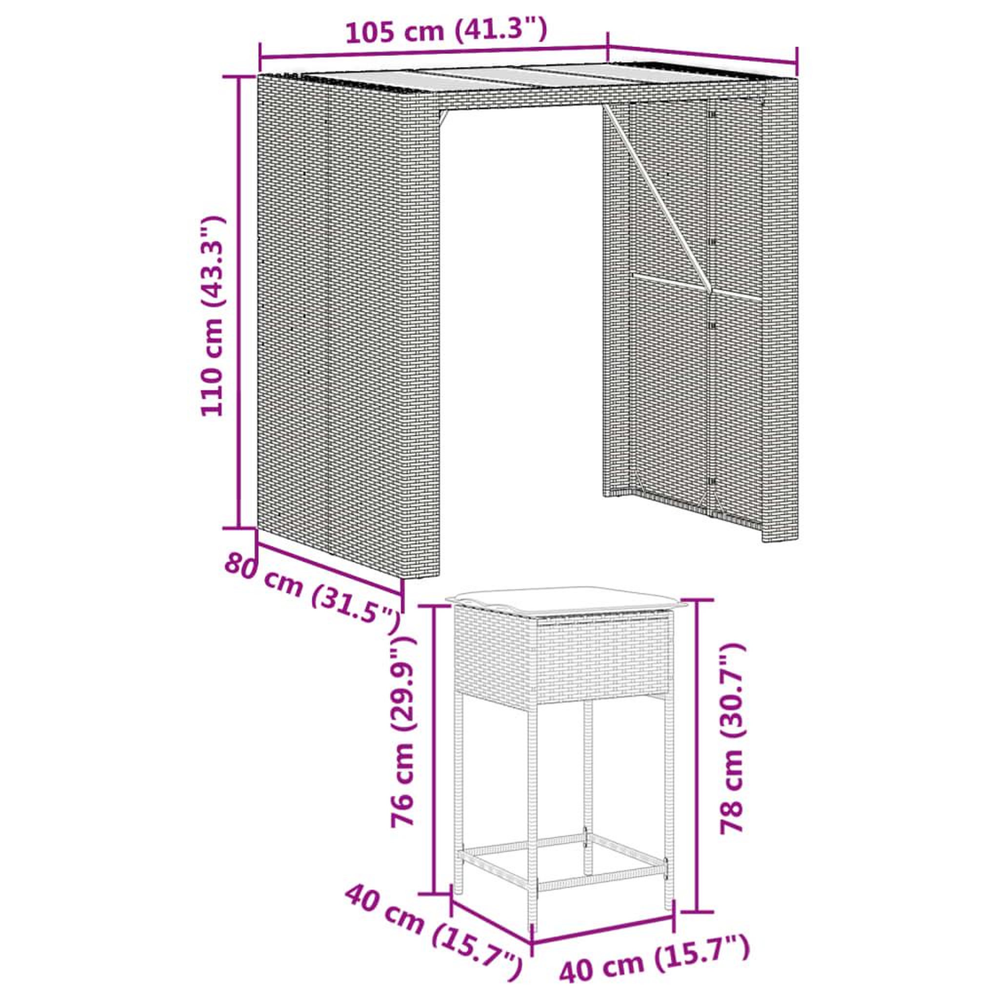Voir la diapositive 6 : VIDAXL Ensemble de bar de jardin 5 pcs avec coussins gris poly rotin