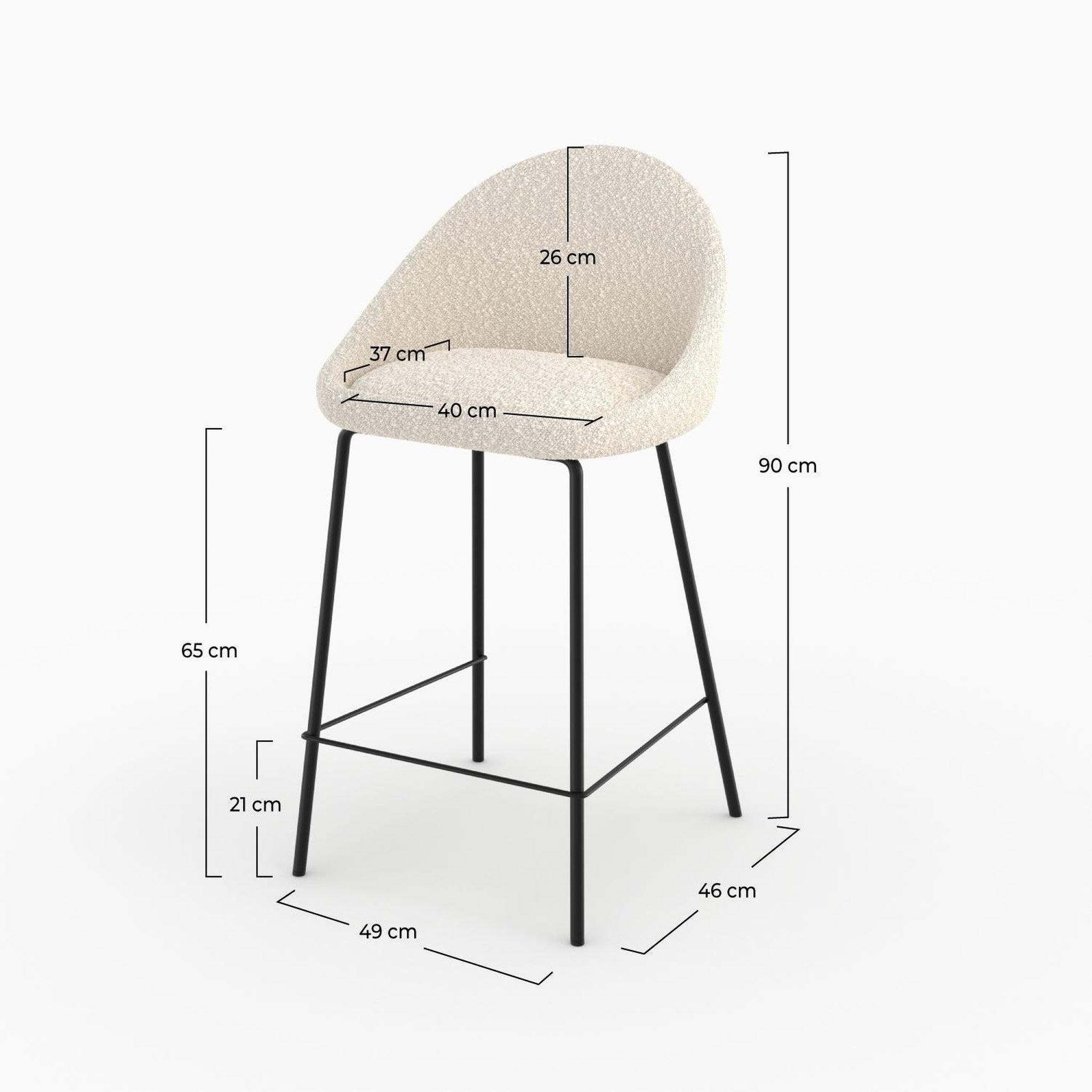 Voir la diapositive 4 : MAISON PAVANE Chaise pour îlot central effet laine bouclette blanche 65 cm-misty