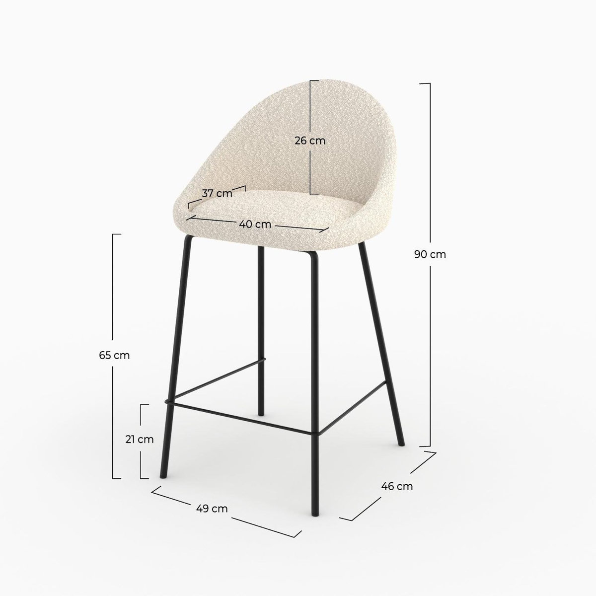 MAISON PAVANE Chaise pour îlot central effet laine bouclette blanche 65 cm-Misty