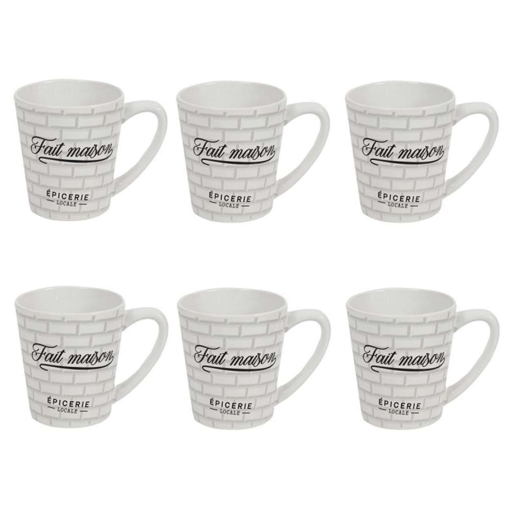 Voir la diapositive 1 : The Home Deco Factory Lot de 6 mugs en porcelaine  brooklyn  30cl blanc