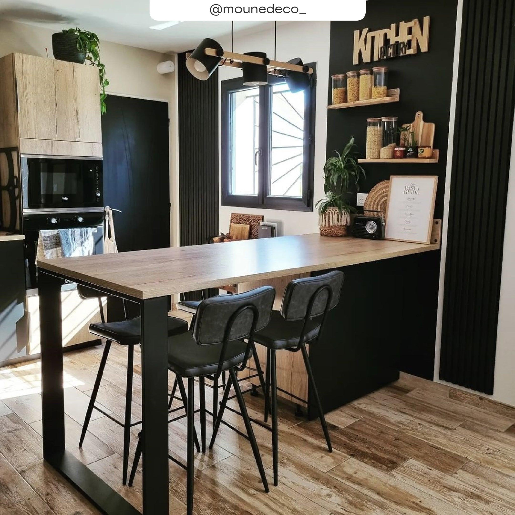 Voir la diapositive 6 : MAISON PAVANE Lot de 2 chaises de bar mi-hauteur 66 cm en cuir synthétique gris/noir-texas