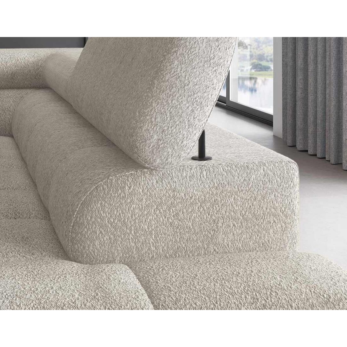 BEST MOBILIER Elisa - canapé d'angle droit 5 places convertible avec coffre et têtières réglables en tissu bouclette