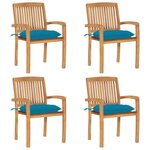 VIDAXL Chaises de jardin empilables avec coussins lot de 4 Teck solide