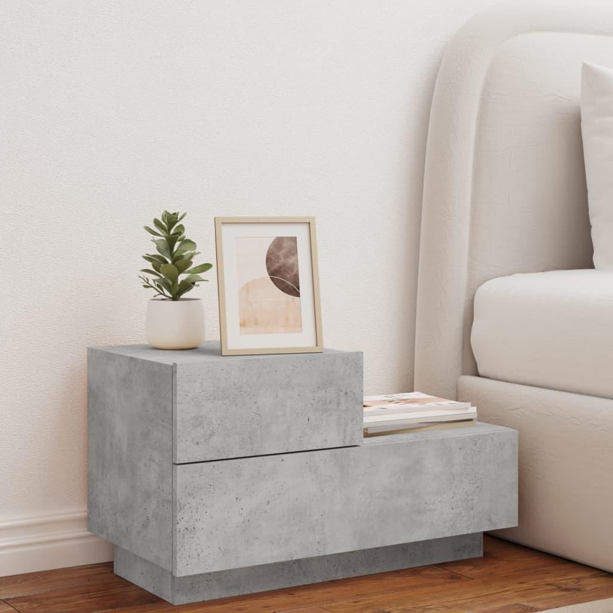 Voir la diapositive 3 : VIDAXL Table de chevet avec lumieres LED gris beton 70x36x40,5 cm