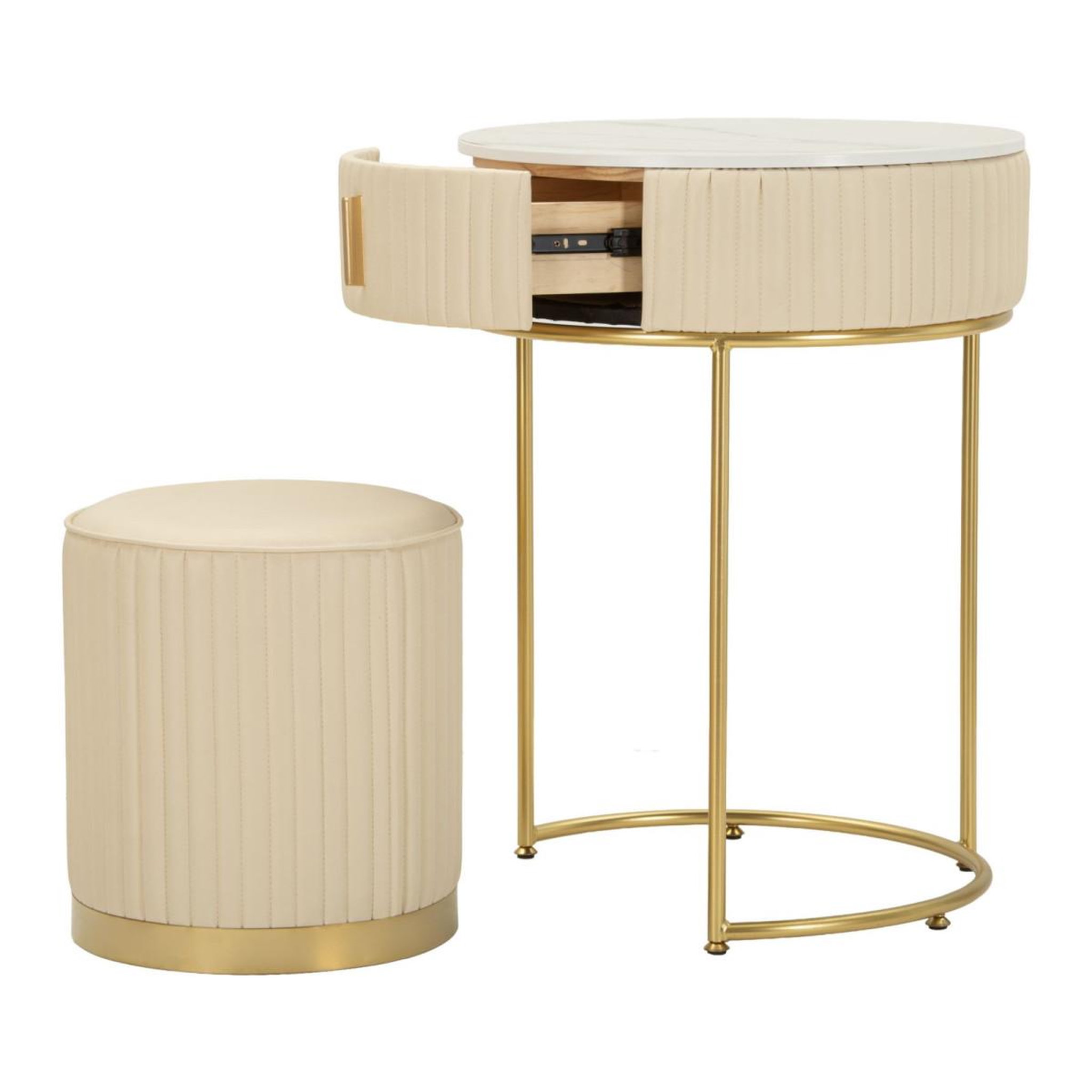 Voir la diapositive 4 : Paris Prix Table de Chevet avec Pouf  Pok  70cm Crème & Or