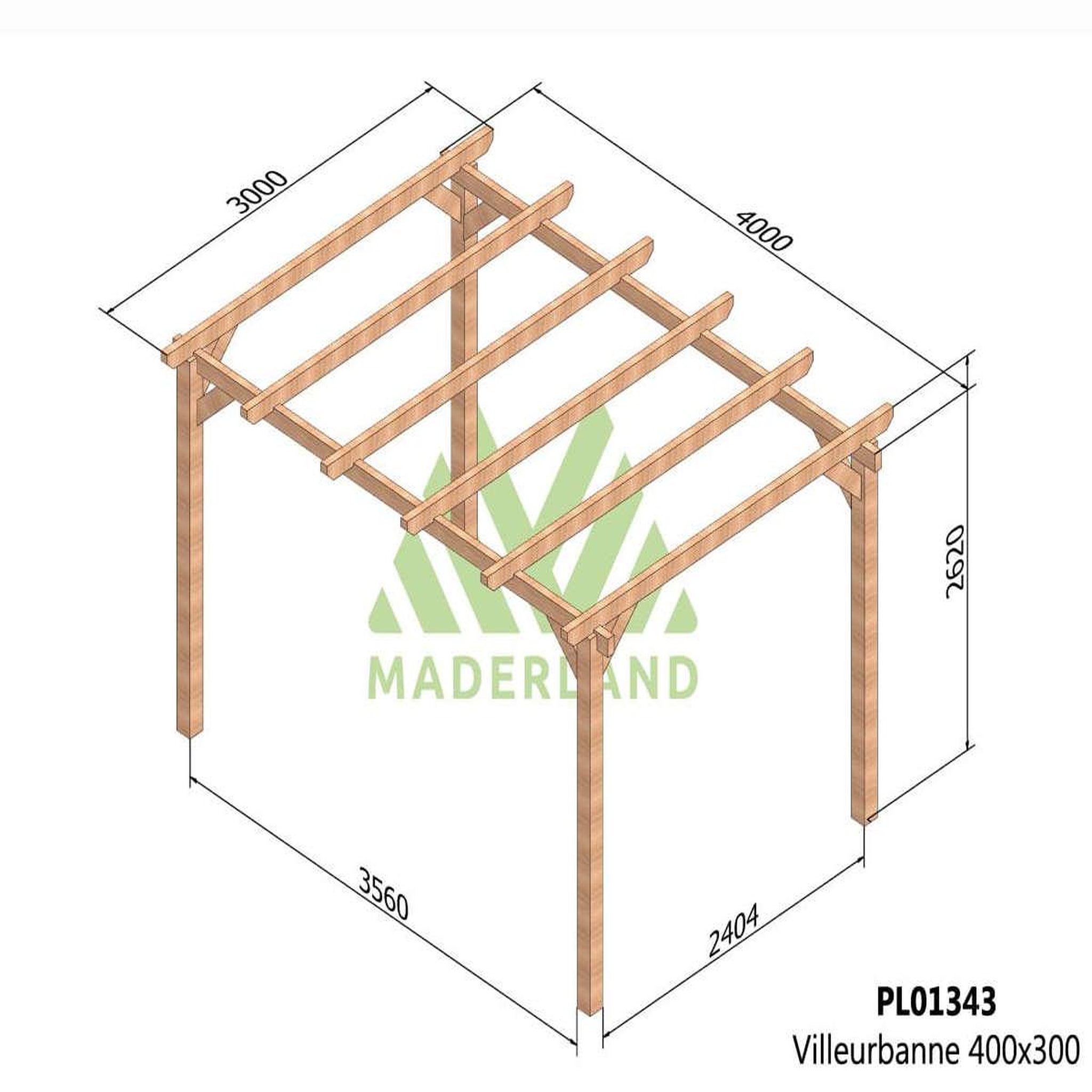 Voir la diapositive 2 : JARDIDECO Pergola en bois lamellé-collé villeurbanne 400 x 300 cm - maderland