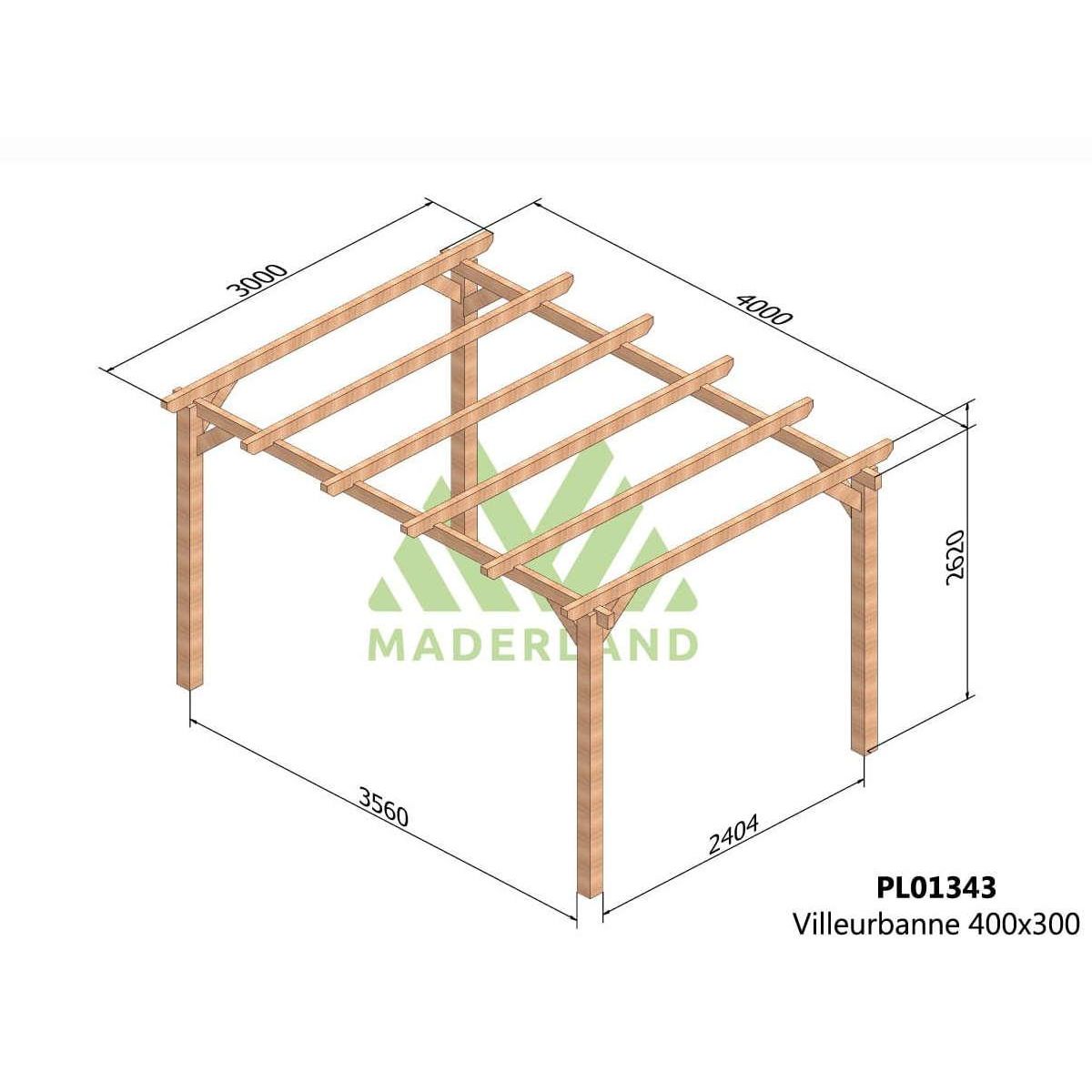 JARDIDECO Pergola en bois lamellé-collé Villeurbanne 400 x 300 cm - Maderland