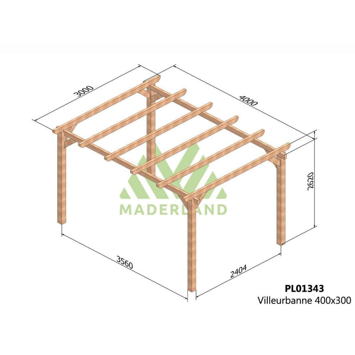 JARDIDECO Pergola en bois lamellé-collé Villeurbanne 400 x 300 cm - Maderland