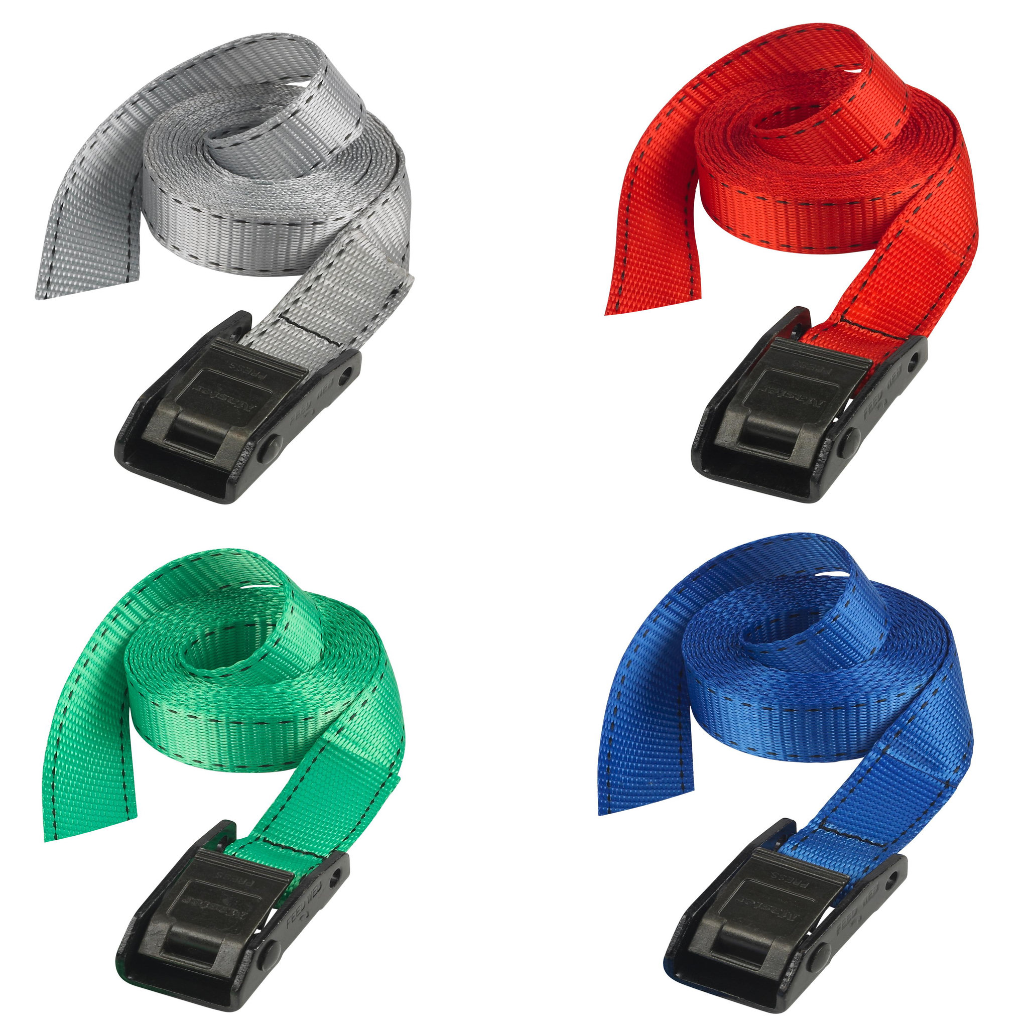 Master lock 3110EURDAT Sangle d'arrimage avec boucle à griffes, Gris, 2,50m x 25mm Sangle, Pack de 2