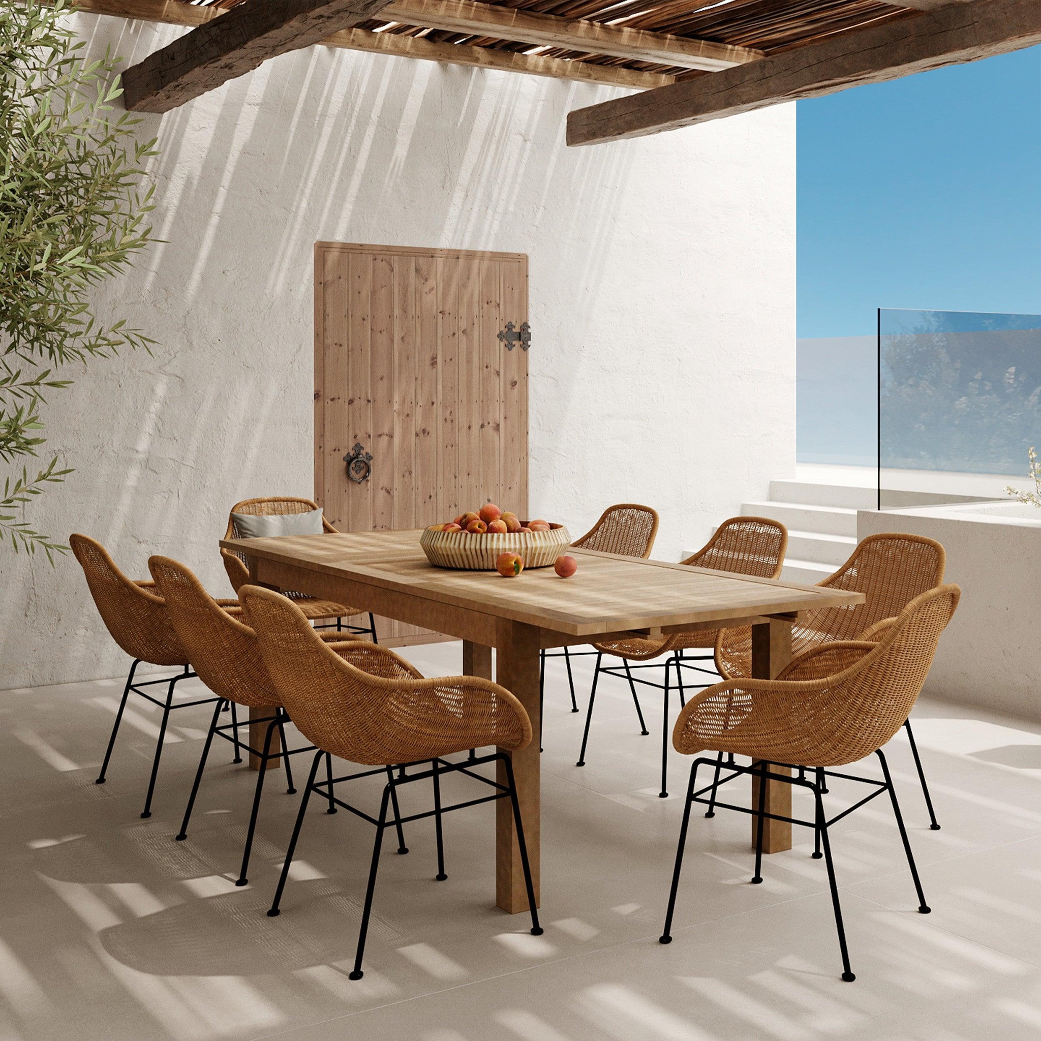 Voir la diapositive 5 : MAISON PAVANE Lot de 2 chaises en résine tressée naturelle-carmela