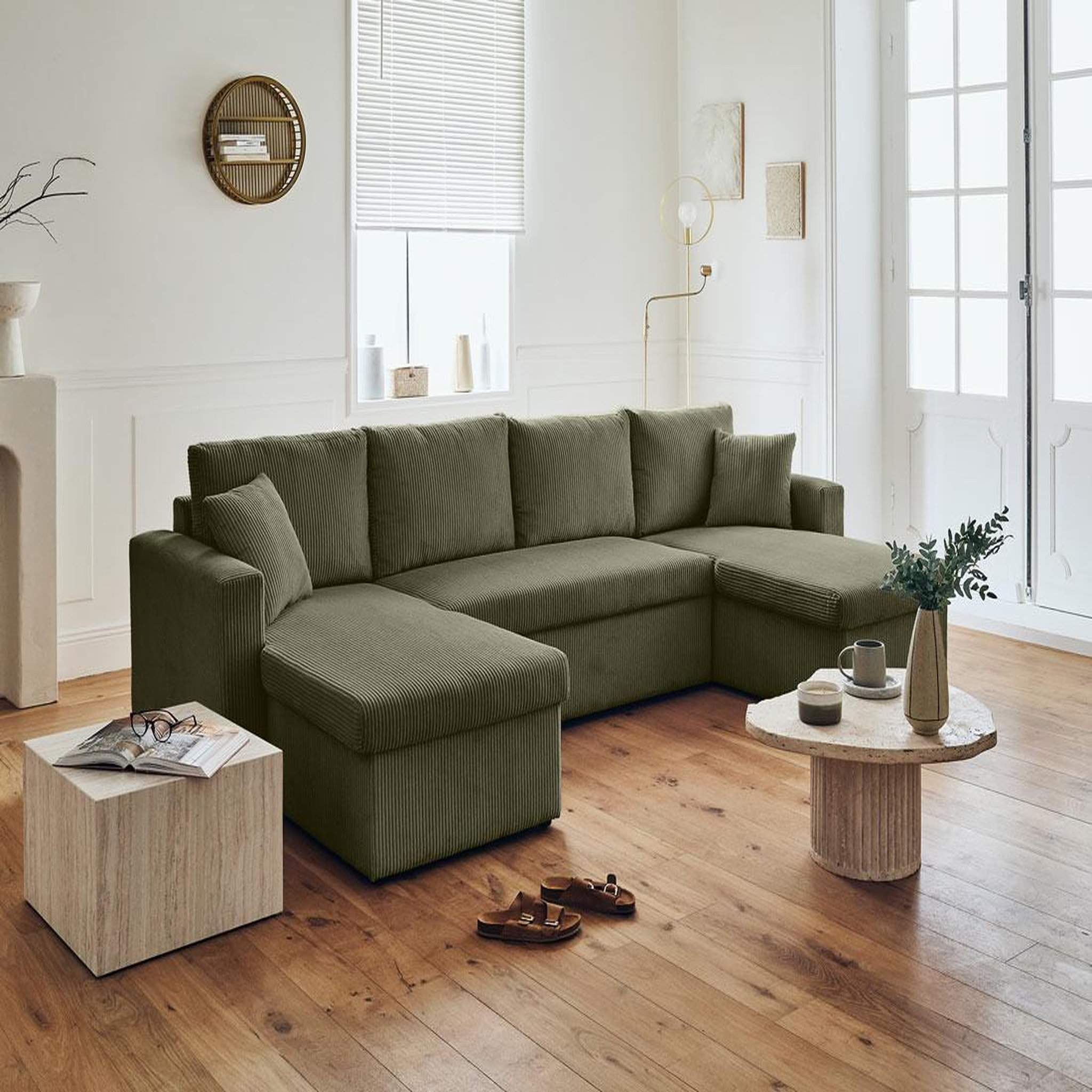 Voir la diapositive 5 : BEST MOBILIER Cyrus - canapé panoramique en u - 7 places - convertible avec coffre - en velours côtelé