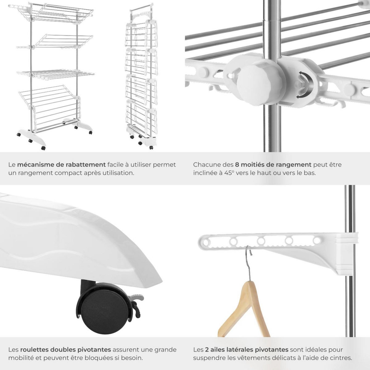 tectake Séchoir tour pliable blanc/gris chrome