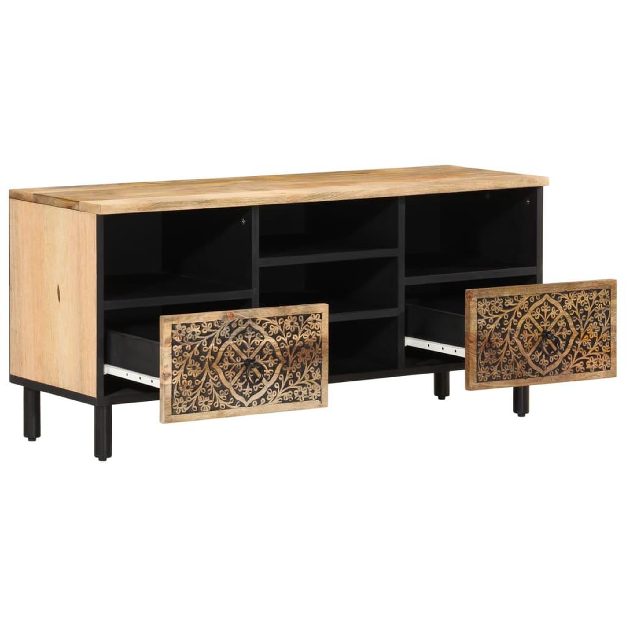 Voir la diapositive 4 : VIDAXL Meuble TV 100x33x46 cm bois massif de manguier