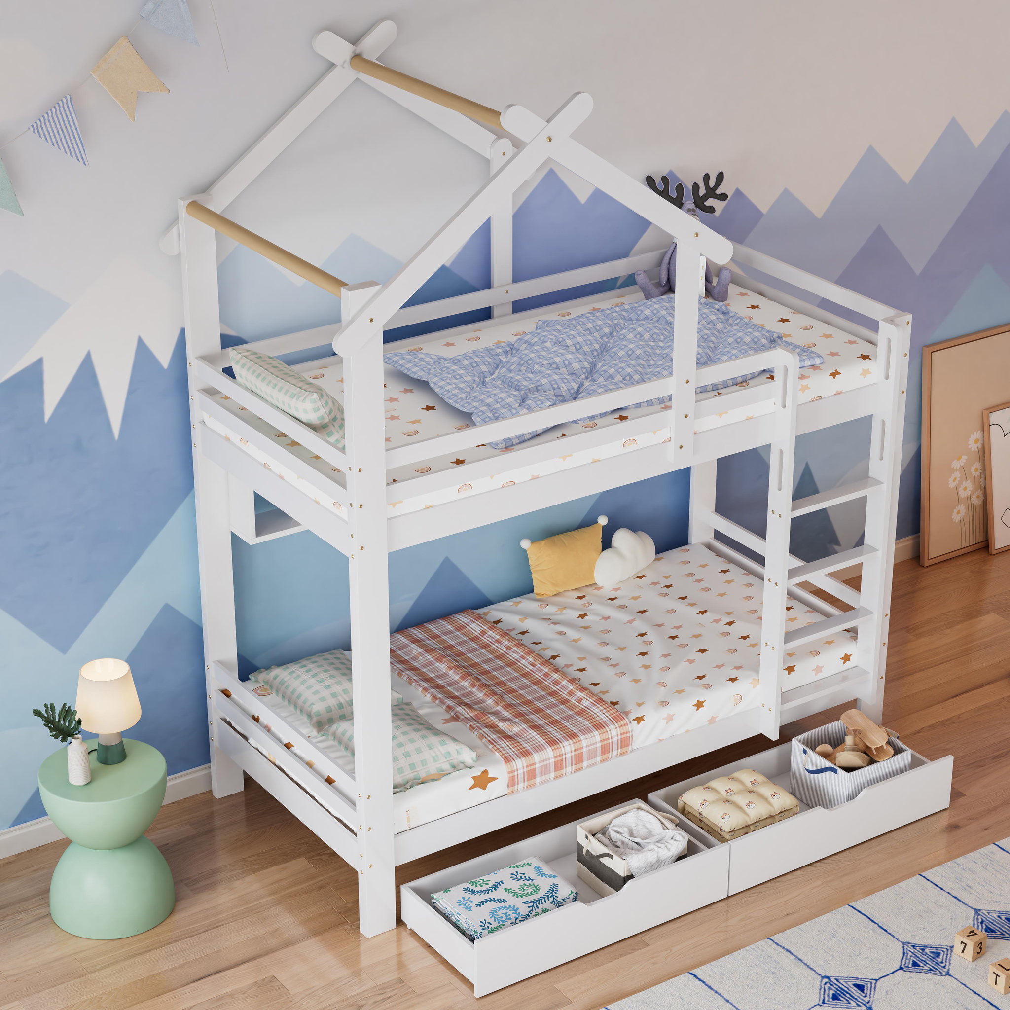 Voir la diapositive 5 : MERAX Lit superposé 90x200cm bois et mdf coloris blanc