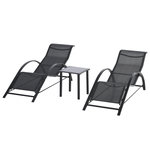 OUTSUNNY Lot de 2 bains de soleil design contemporain table basse plateau verre trempé métal époxy textilène noir