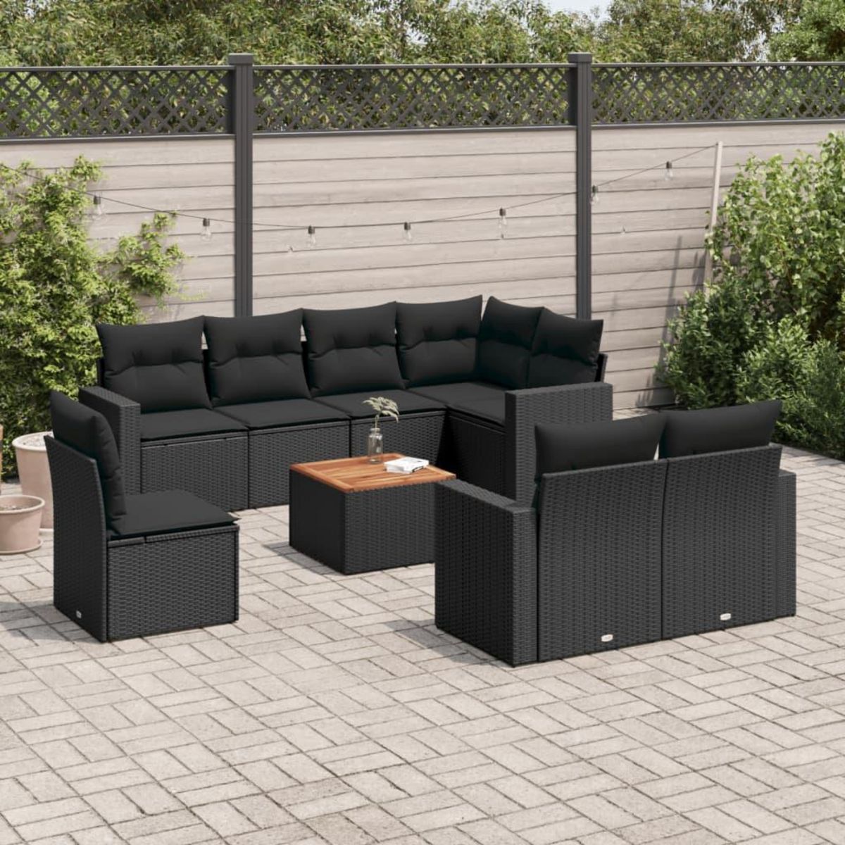 VIDAXL Salon de jardin 9 pcs avec coussins noir resine tressee