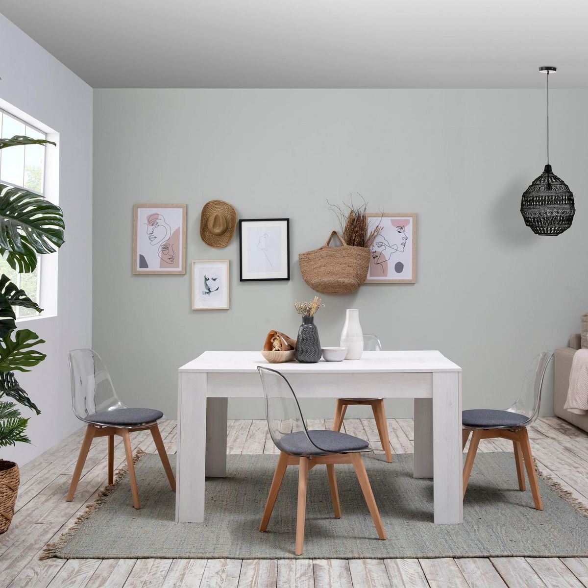 VS VENTA-STOCK Pack 2 chaises Salle à Manger Transparentes Bruno, Coussin, 54 cm x 49 cm x 84 cm