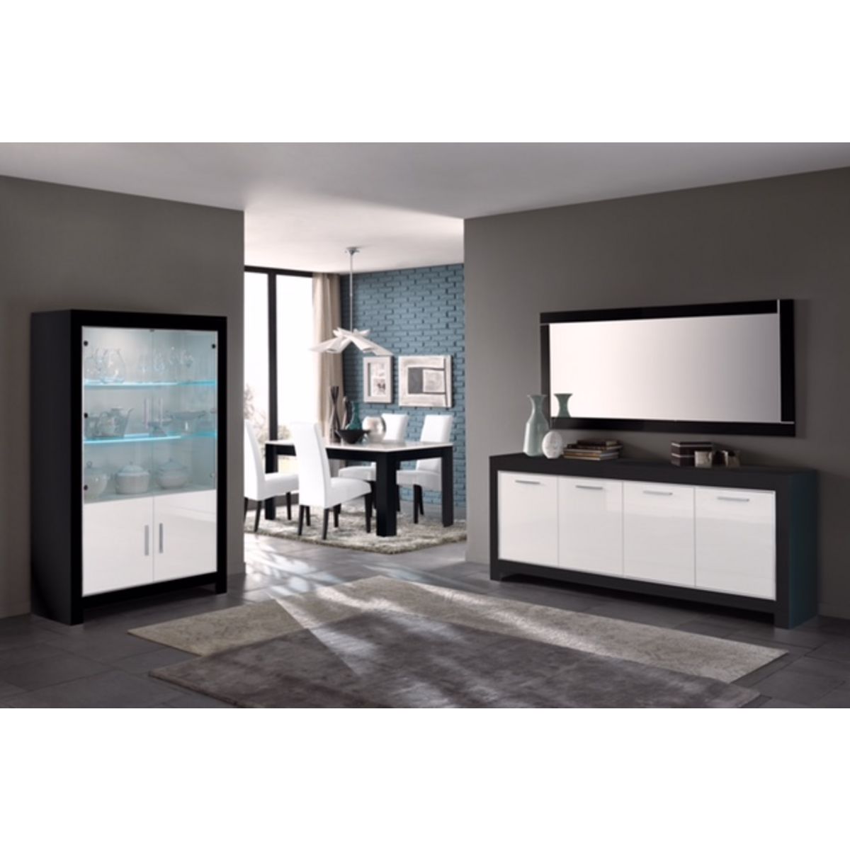 Table de séjour moderne laquée brillante bicolore L190cm MILANO