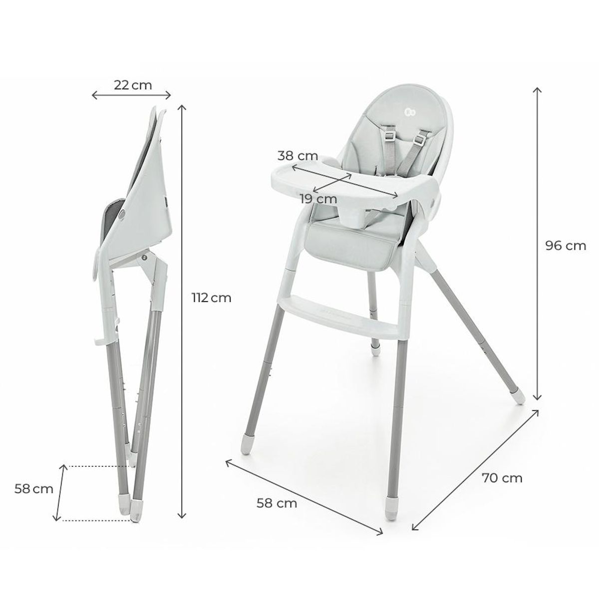 KINDERKRAFT Chaise haute bebe pliante avec ceinture 5 points