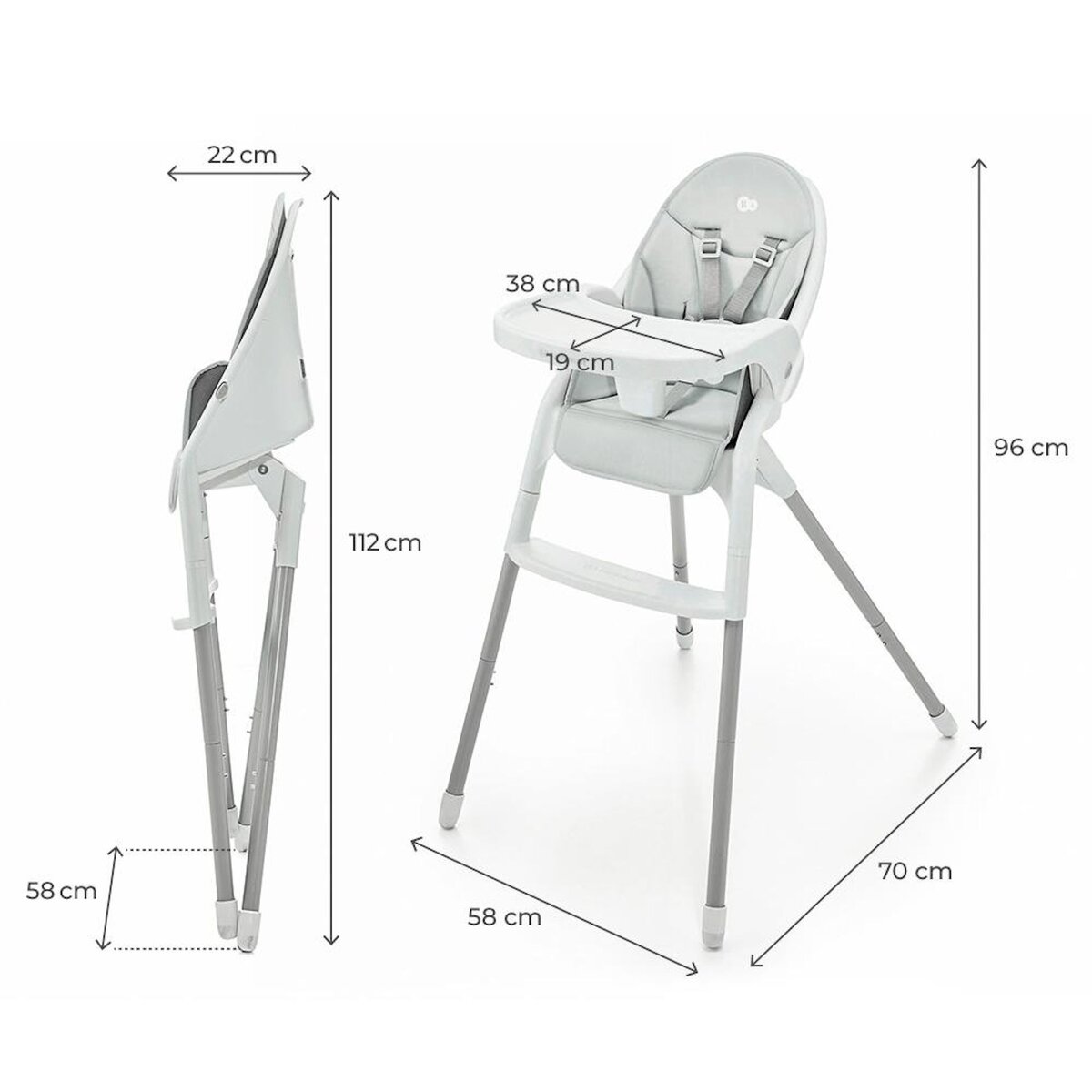 KINDERKRAFT Chaise haute bebe pliante avec ceinture 5 points