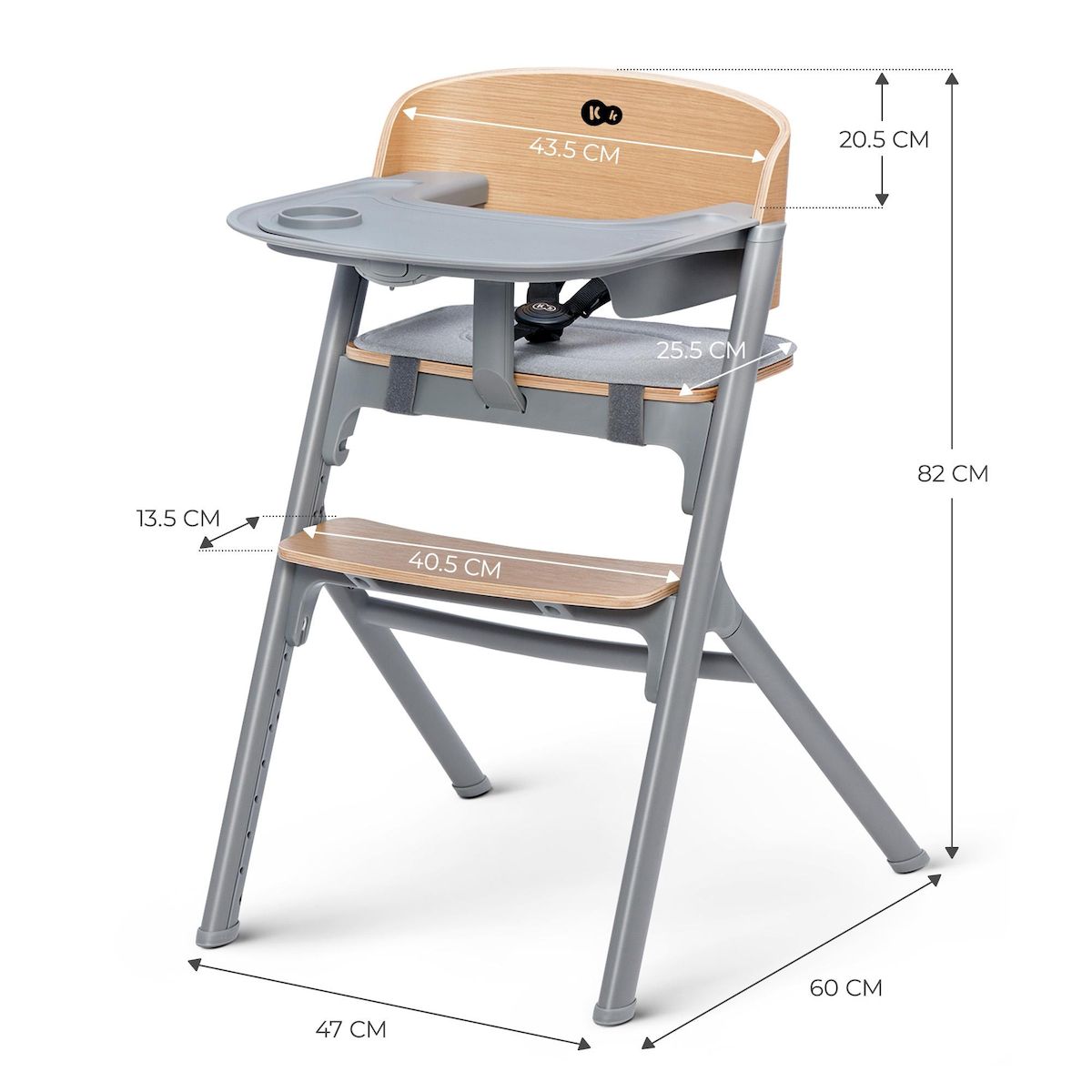 KINDERKRAFT Chaise haute avec design moderne et soutien ergonomique