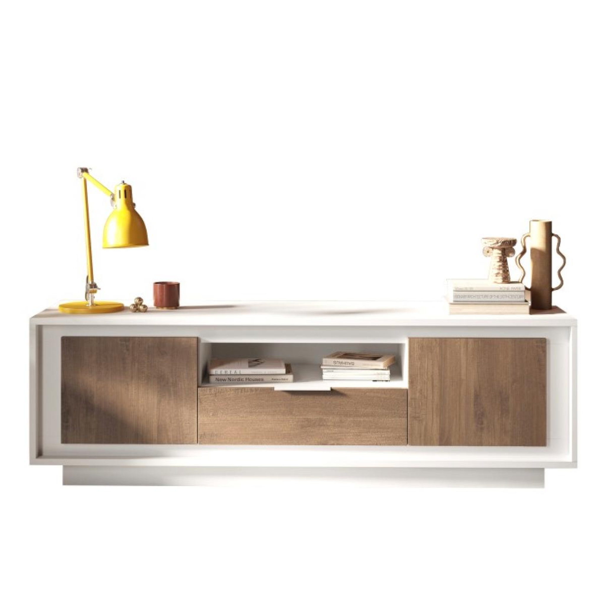 JLC KREATION Meuble tv contemporain 180cm blanc et noyer yori