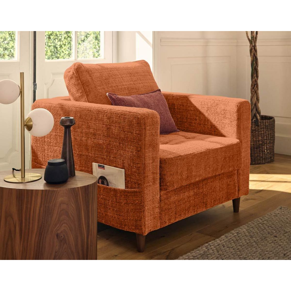 LISA DESIGN Anna - fauteuil avec poche en velours texturé - pieds en bois