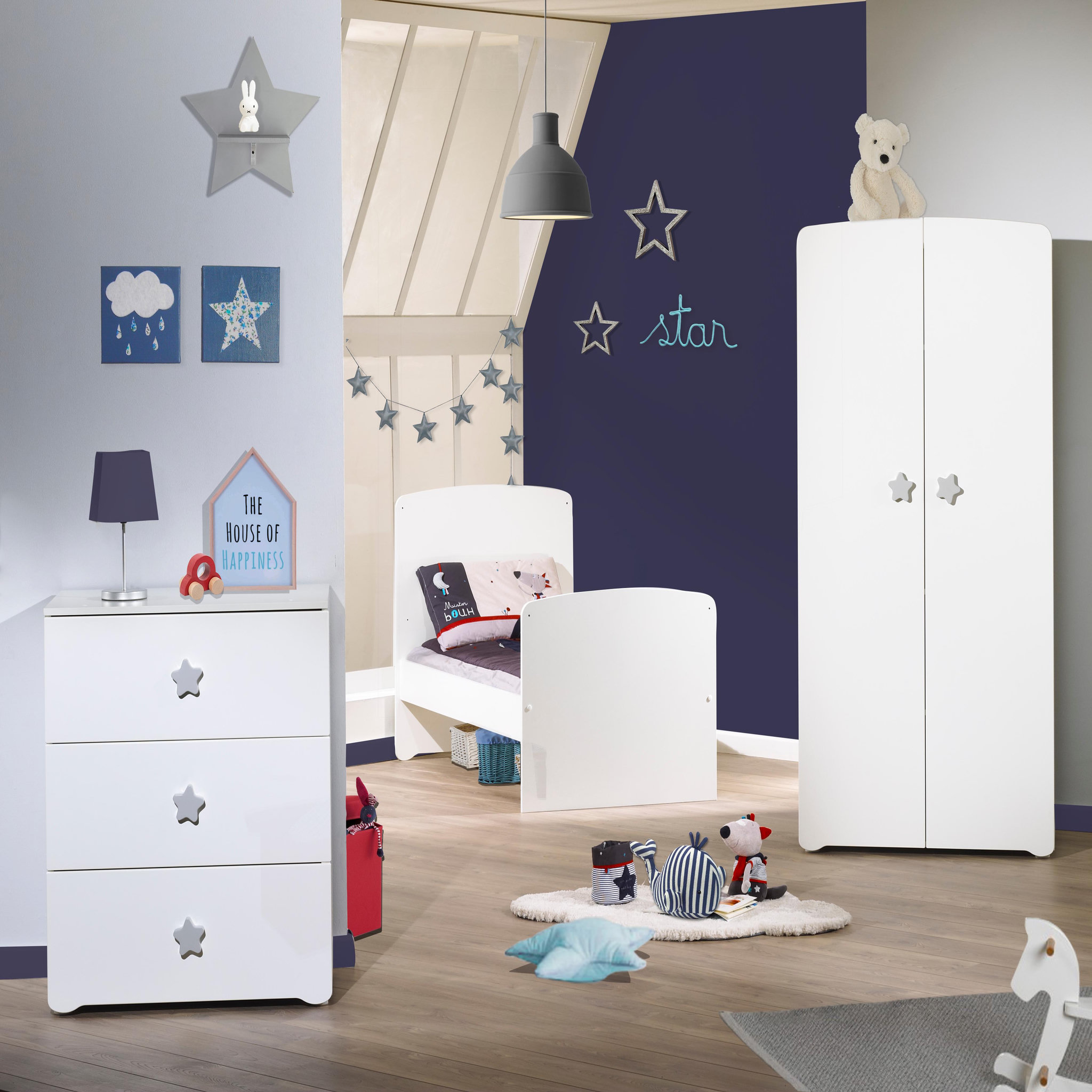 Voir la diapositive 7 : BABY PRICE Armoire chambre bébé 2 portes NEW BASIC Boutons Etoile Gris