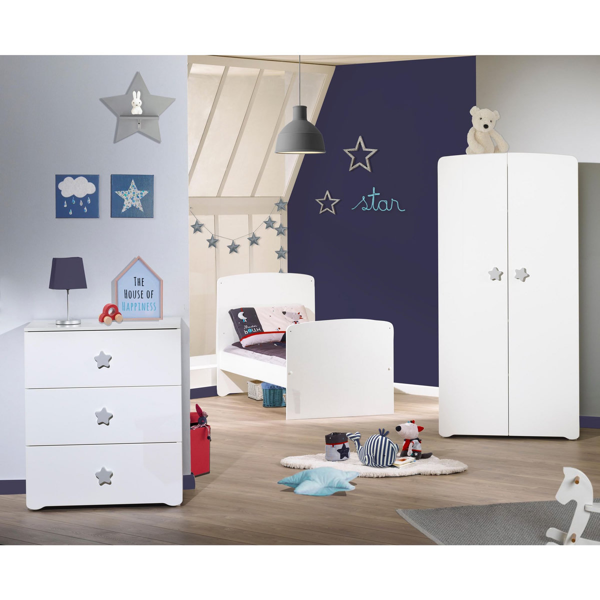 BABY PRICE Armoire chambre bébé 2 portes NEW BASIC Boutons Etoile Gris