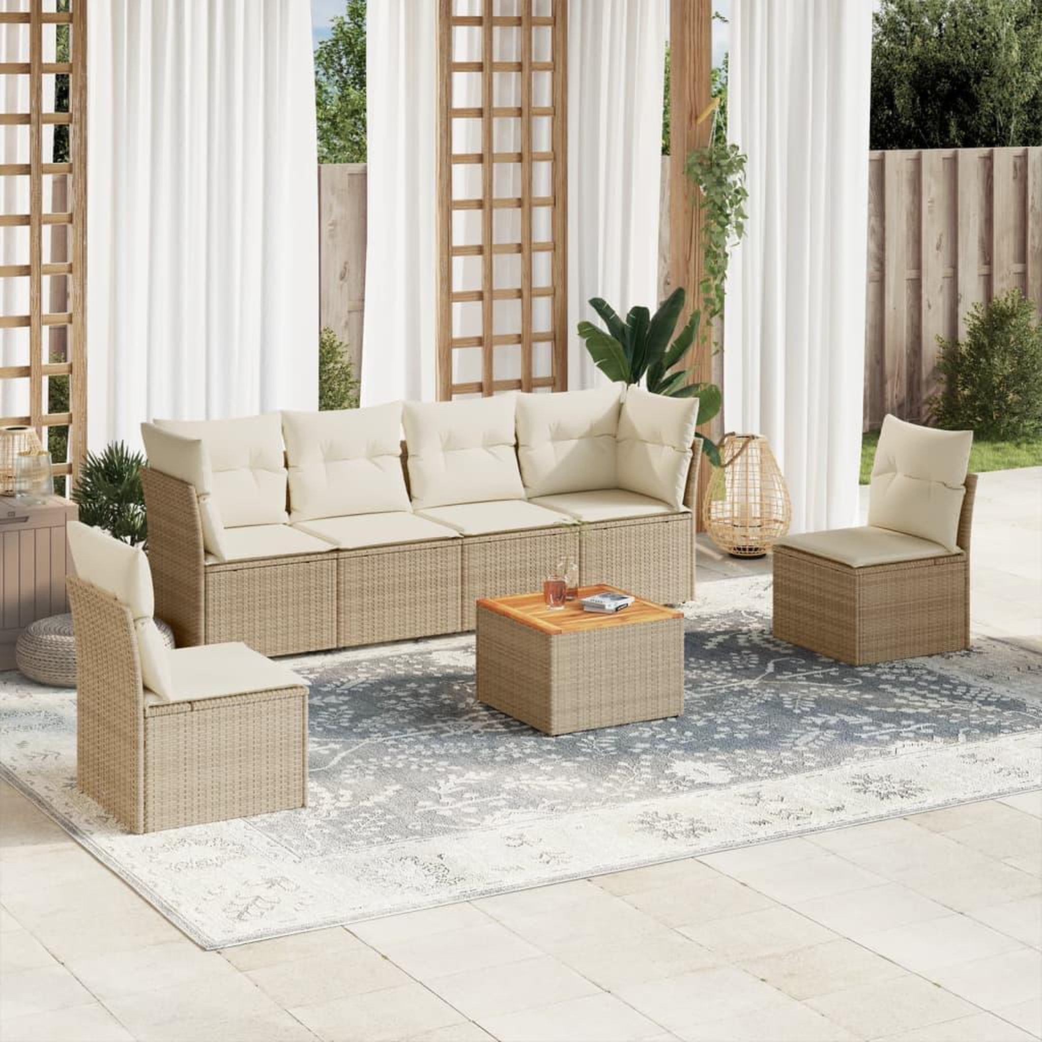 VIDAXL Salon de jardin avec coussins 7 pcs beige resine tressee