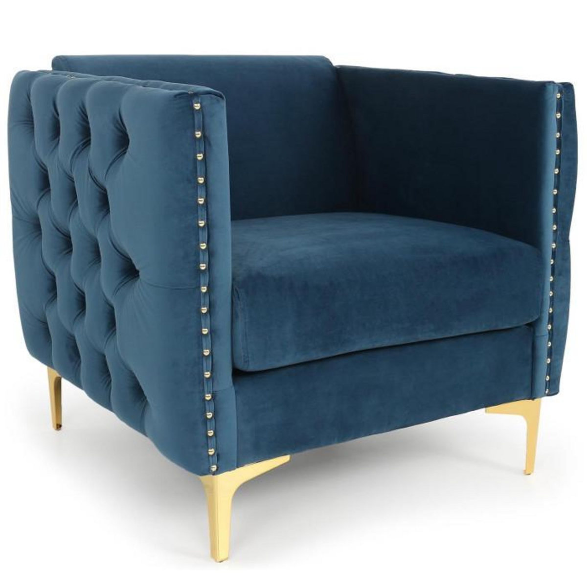 Paris Prix Fauteuil Design en Velours  Suez  83cm Bleu