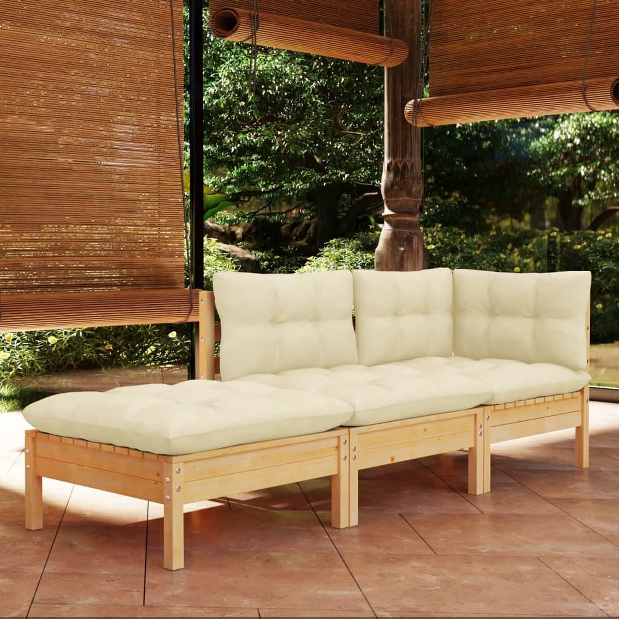 Voir la diapositive 1 : VIDAXL Salon de jardin 3 pcs avec coussins creme Bois de pin massif