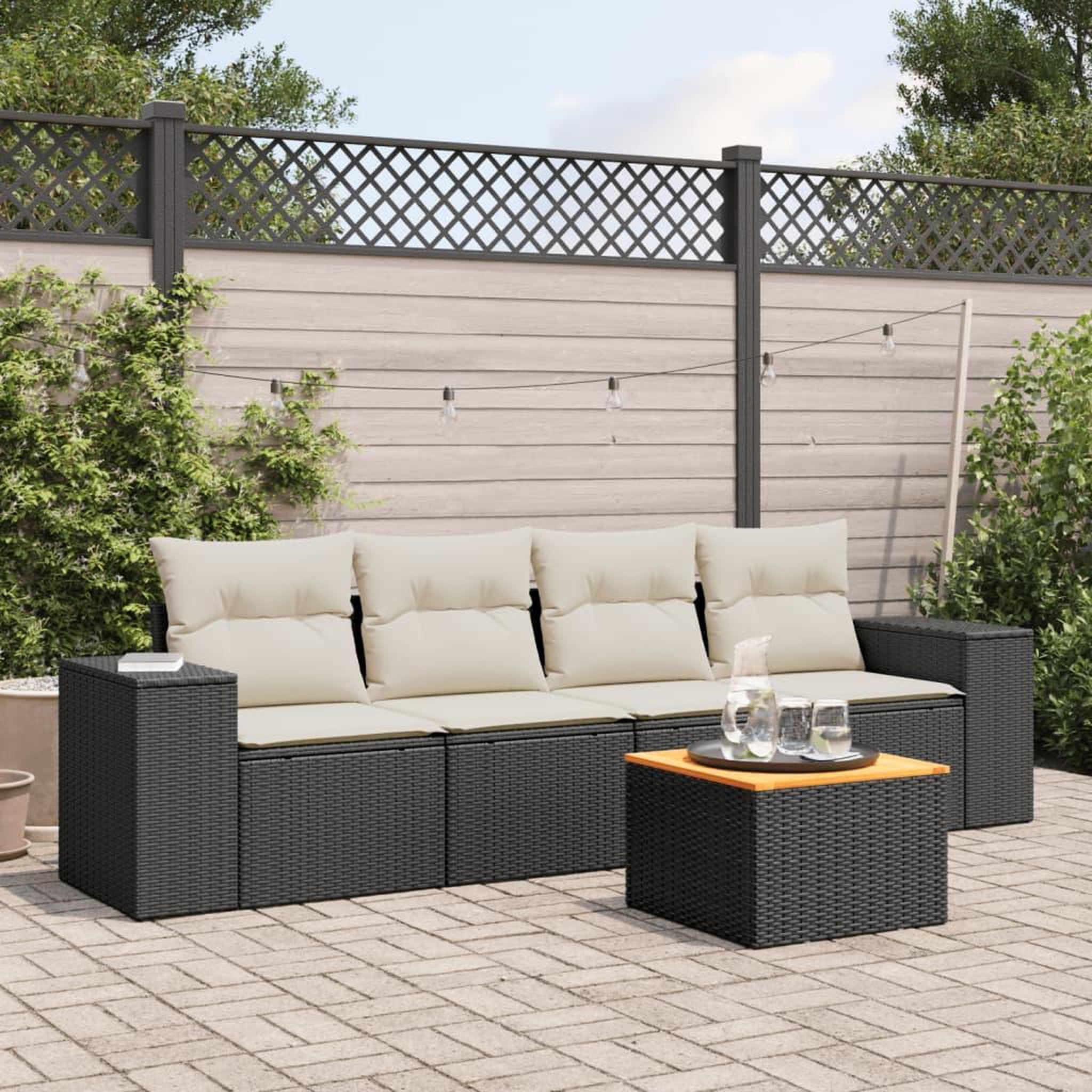 VIDAXL Salon de jardin 5 pcs avec coussins noir resine tressee