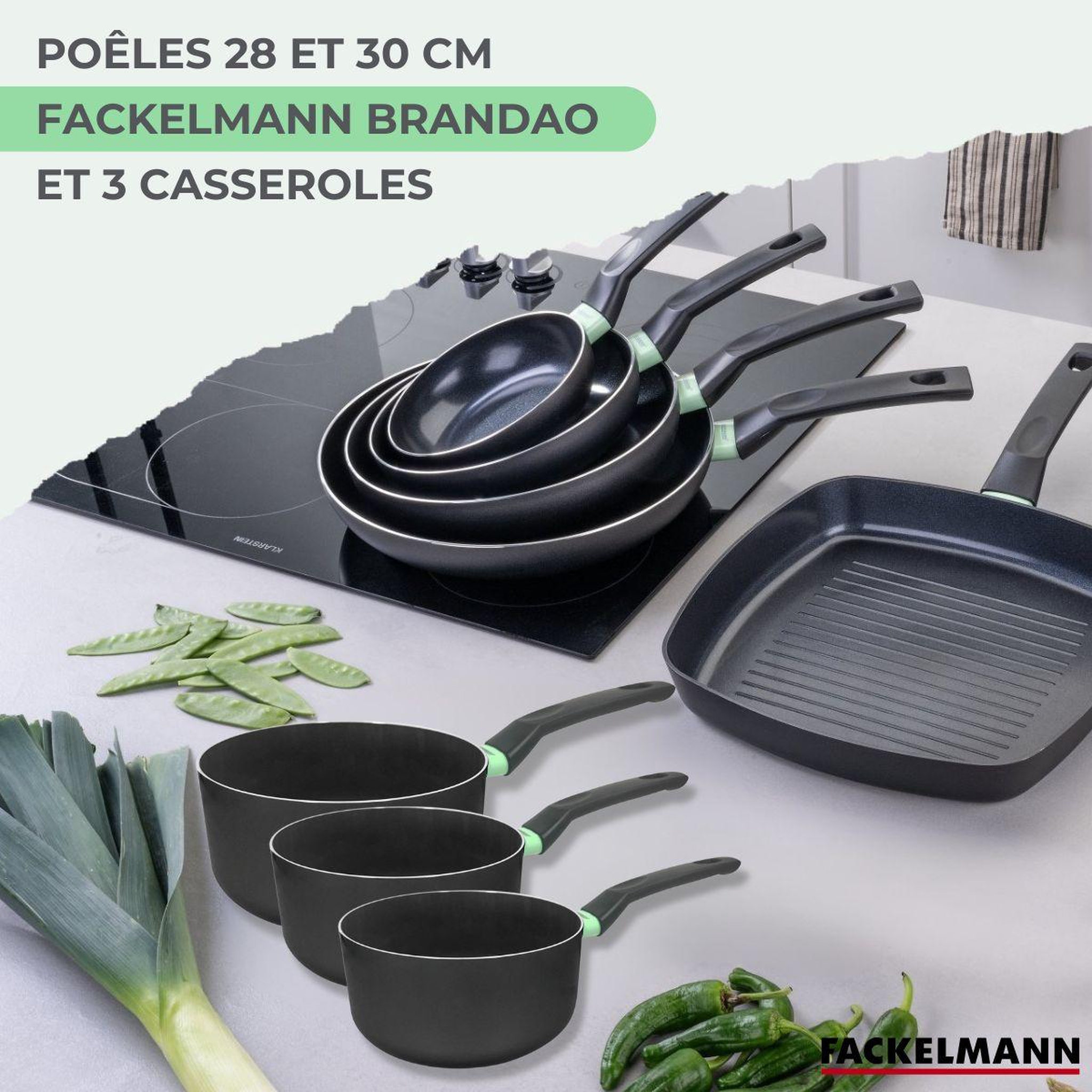 Voir la diapositive 2 : Fackelmann Ensemble de 2 poêles de 28 et 30 cm et 3 casseroles 16, 18 et 20 cm fackelmann brandao